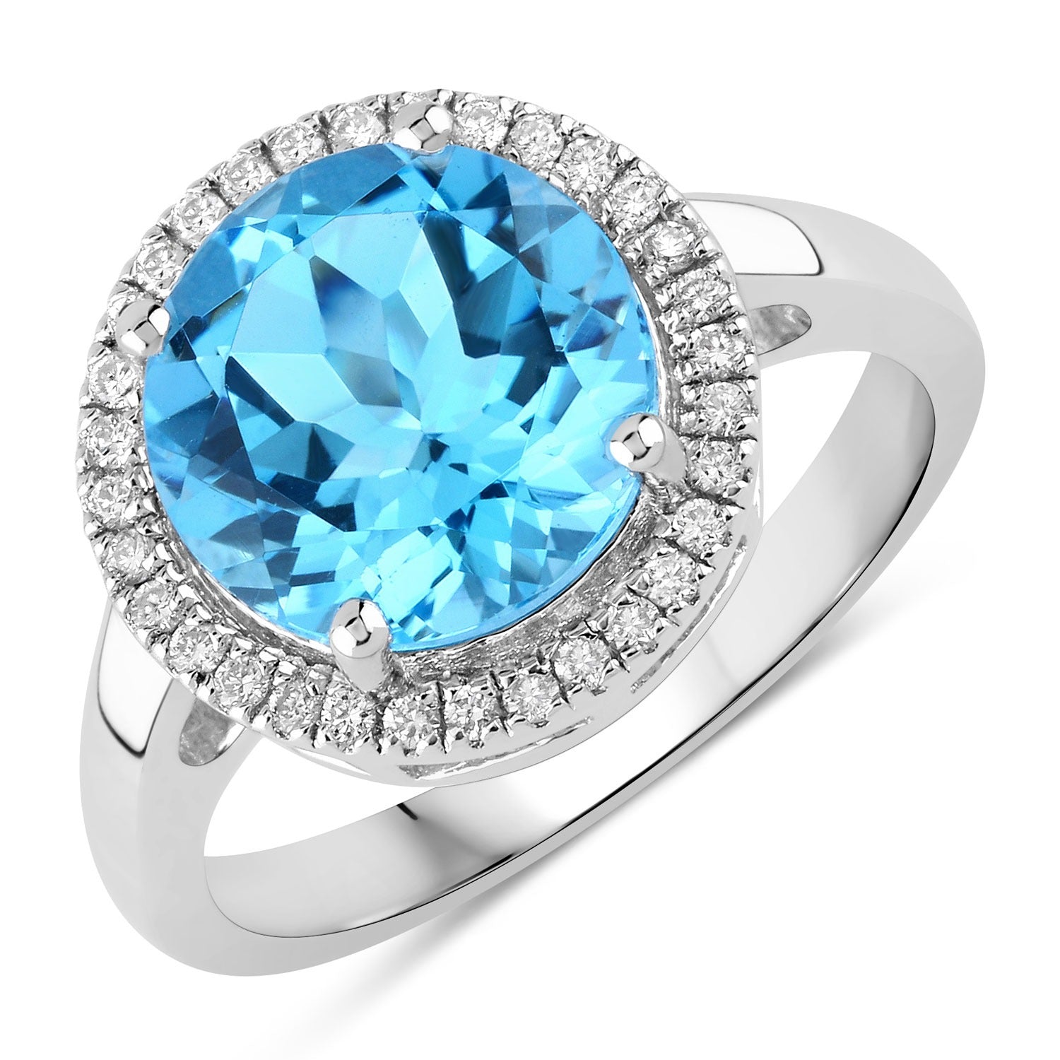 4.19 Ct Genuine Round Swiss Blue Topaz and Lab Diamond Silver Halo Ring