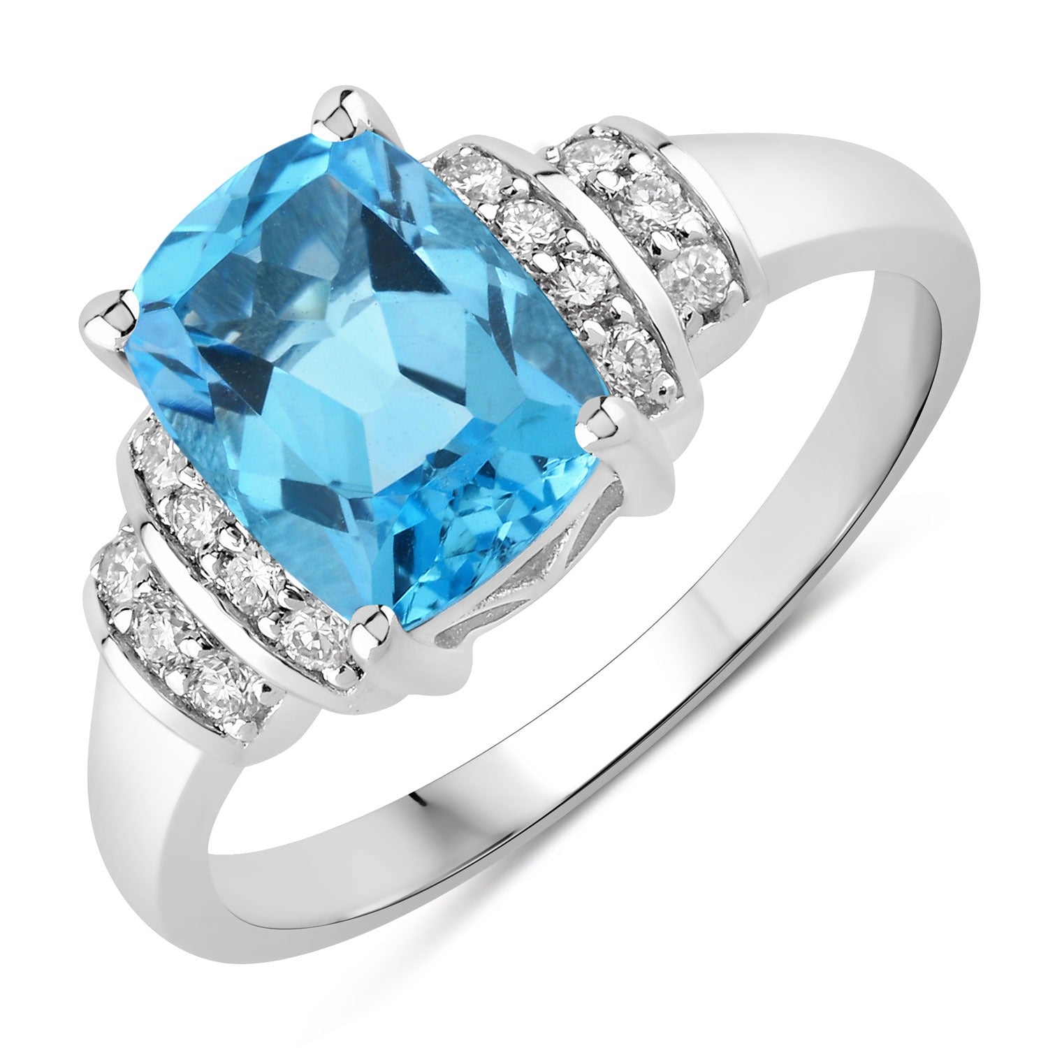 2.83 Ct Genuine Swiss Blue Topaz and Lab Diamond Silver Ring