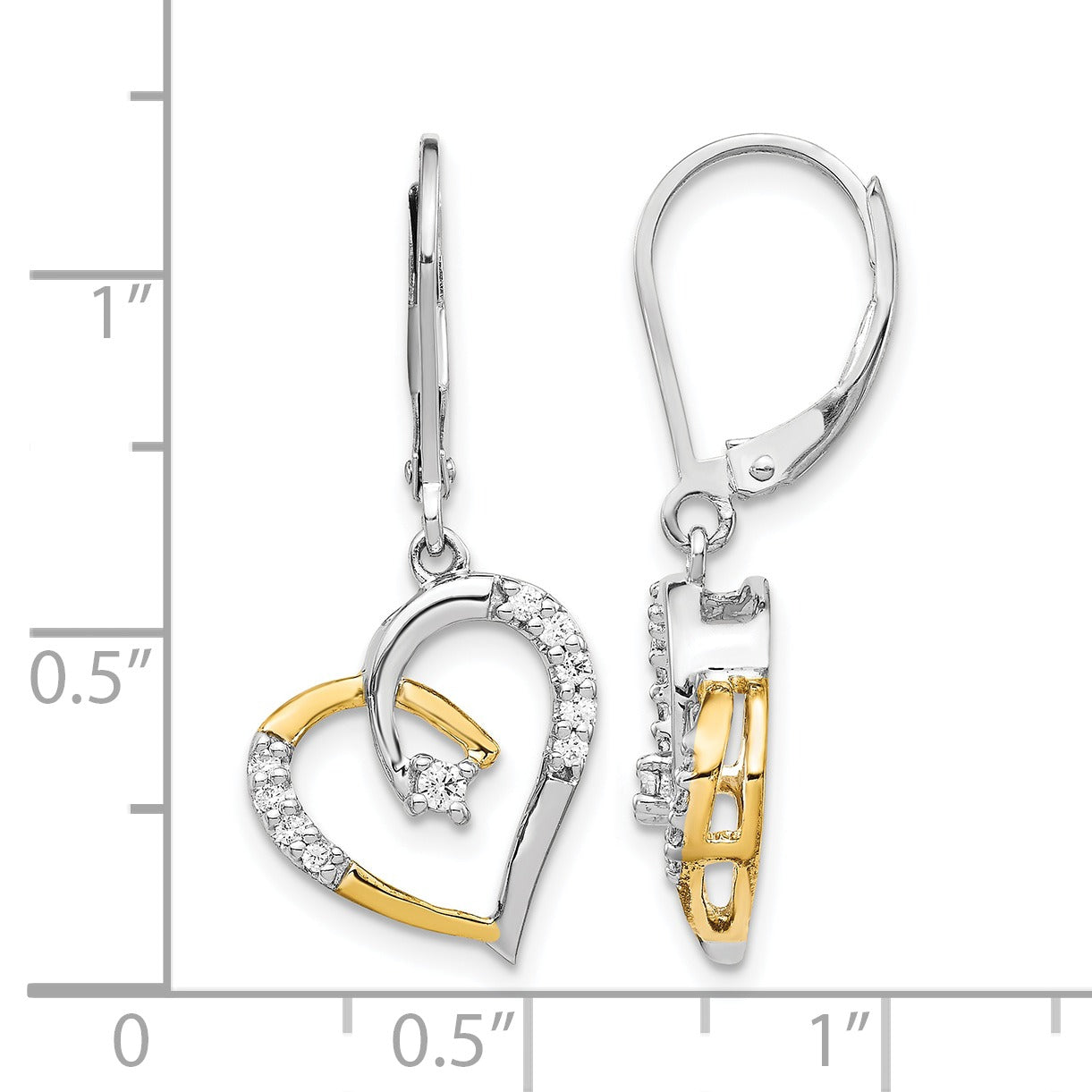 Lab Diamond Heart Leverback Dangle Earrings 14k Gold