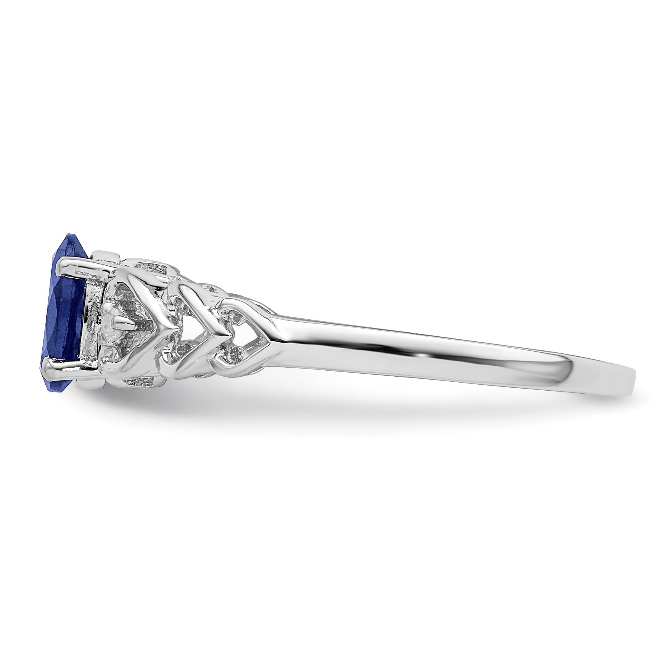 0.60 Ct Oval Blue Created Sapphire & Diamond Prong Rhodium-Plated Silver Heart Band Ring