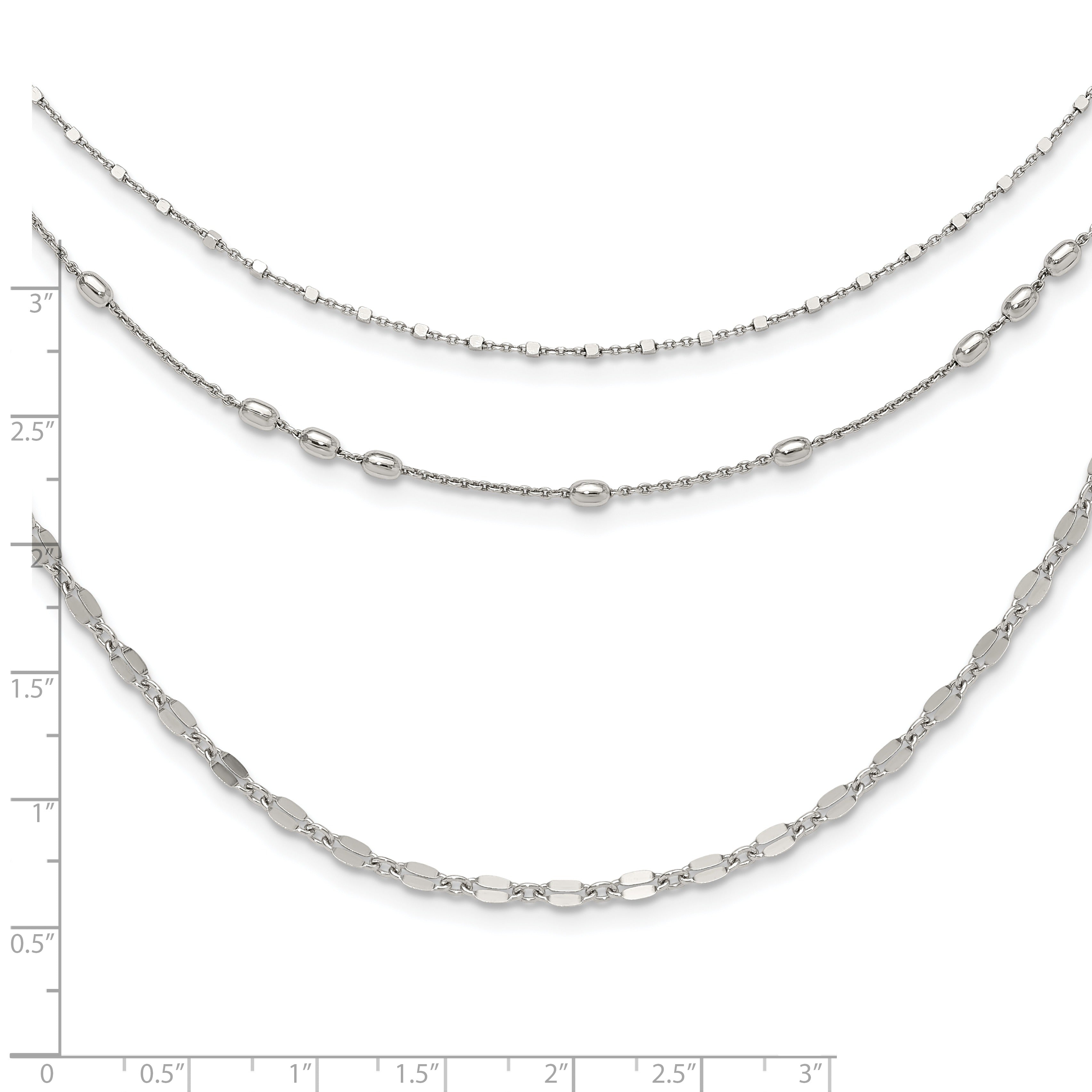 Round Beaded Sterling Silver Rhodium-Plated Layered Necklace