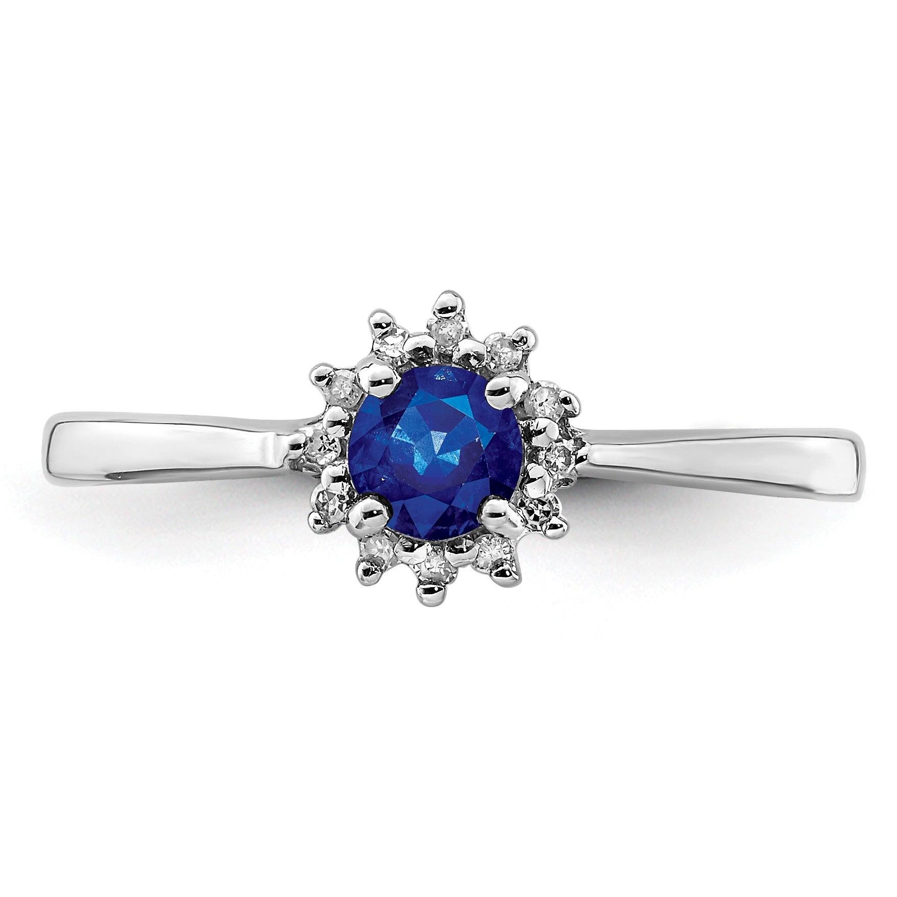 0.34 Ct Round Blue Sapphire and Diamond Prong Silver Snowflake Halo Ring