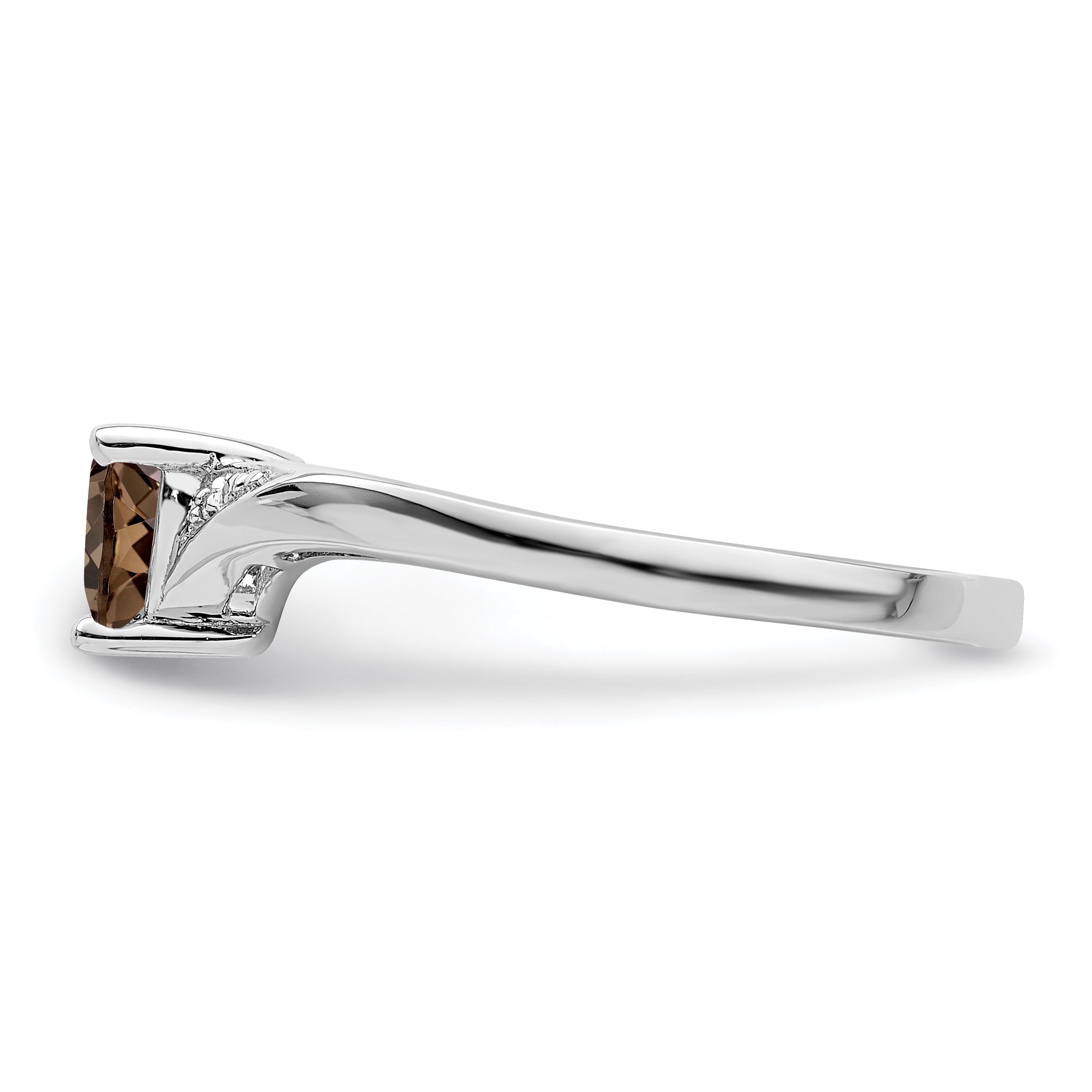 Silver Smoky Quartz Diamond Heart Ring