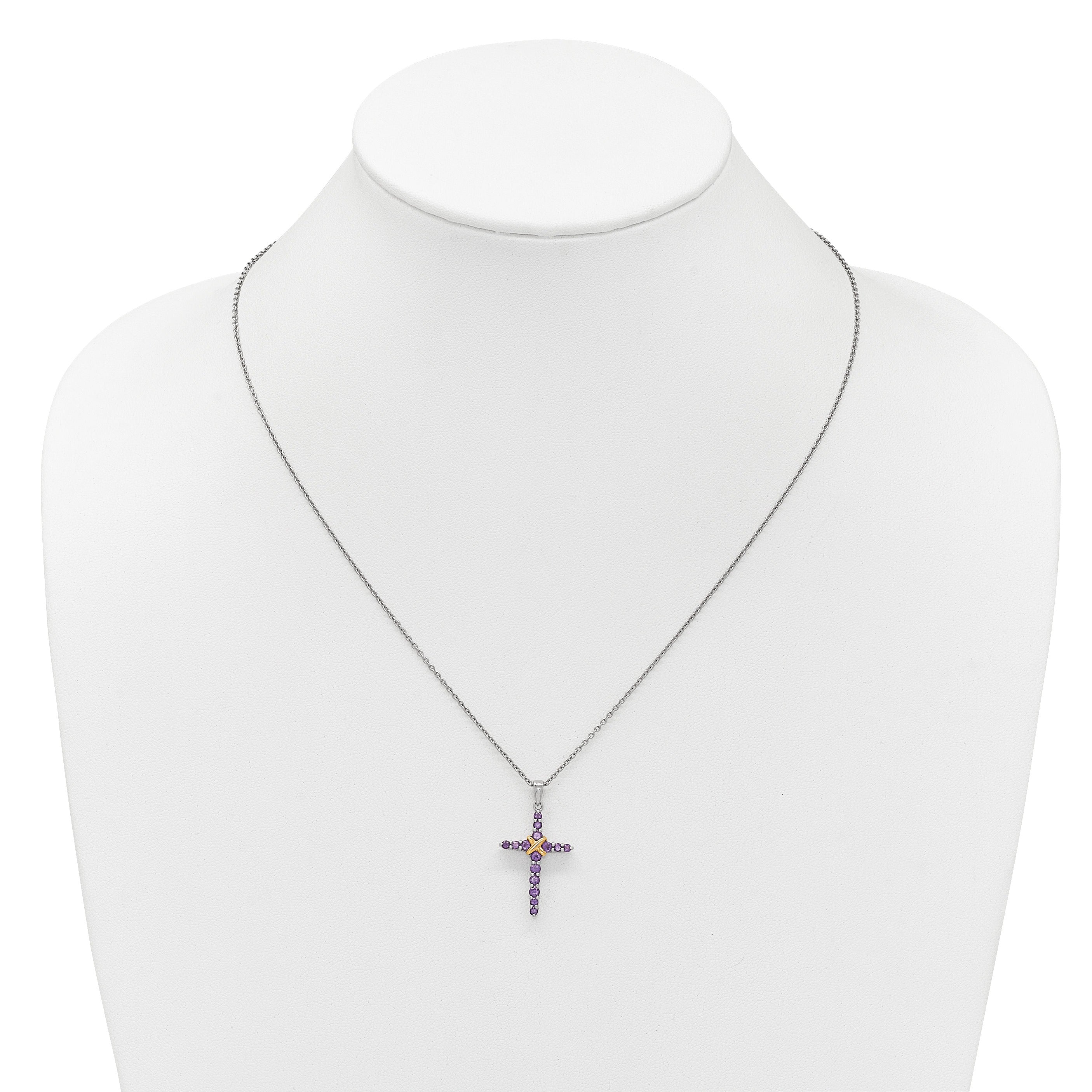 Silver 14k -X- Accent Natural Amethyst Cross Necklace
