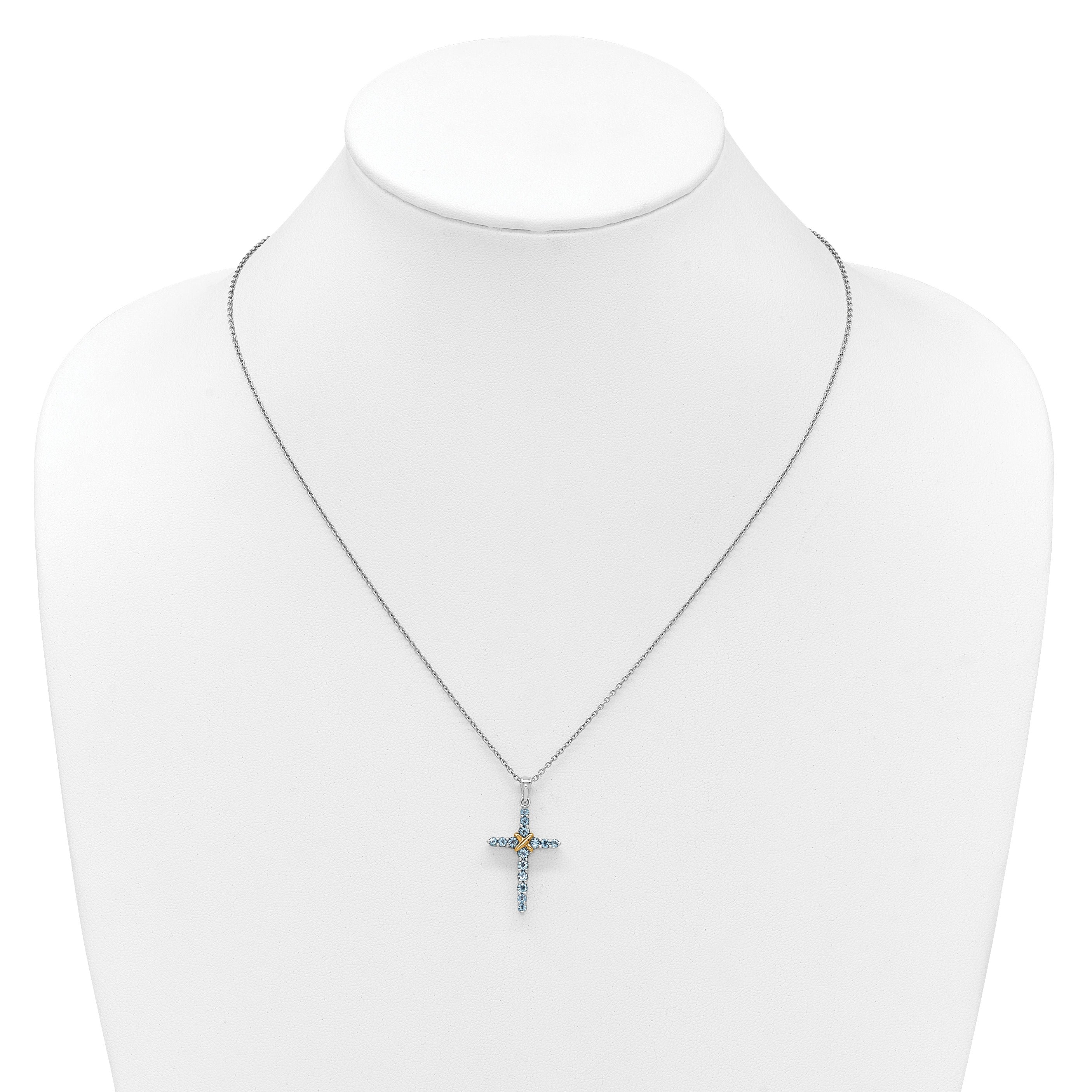 Natural Swiss Blue Topaz Cross Necklace Sterling Silver