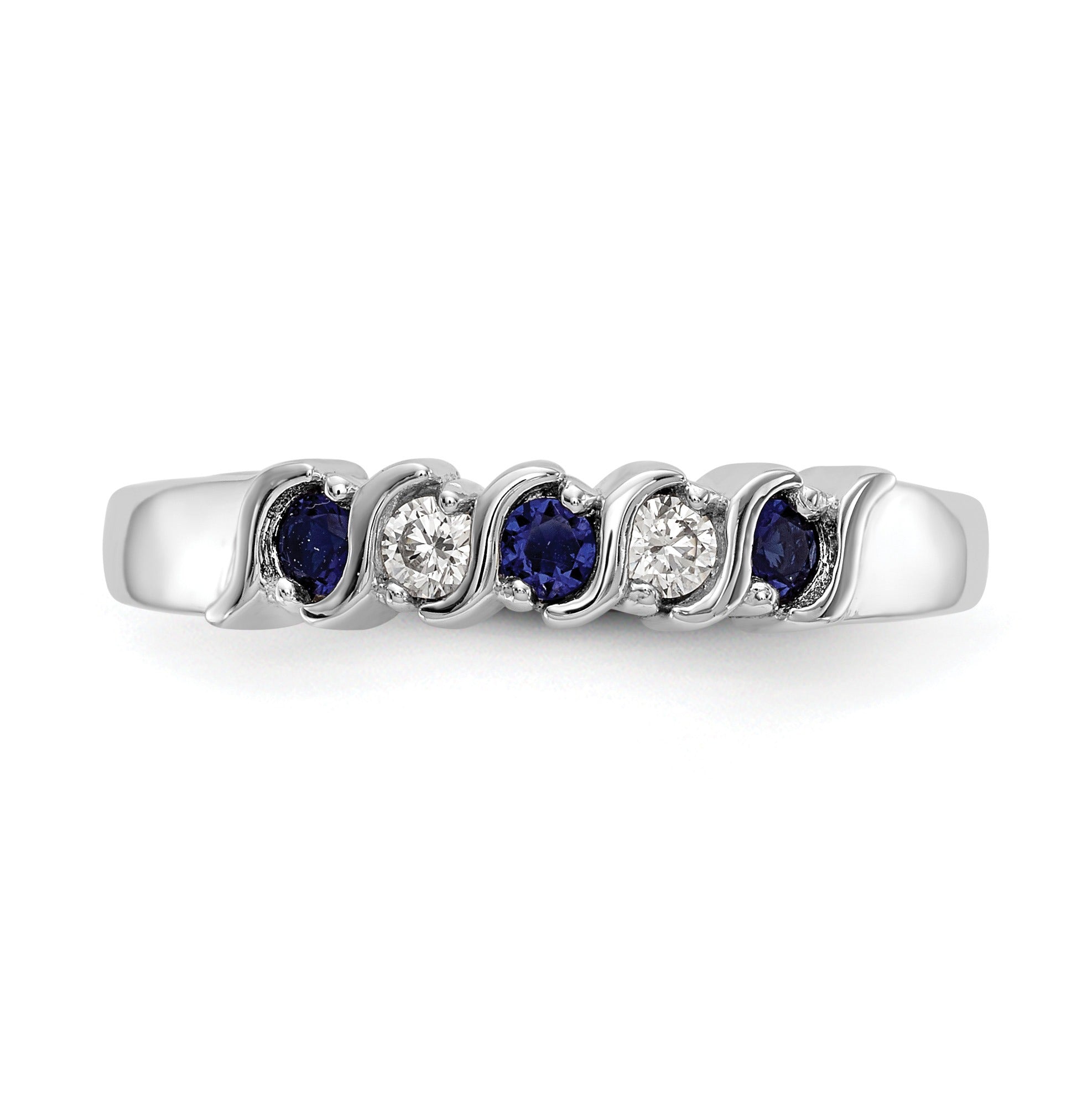 Round Sapphire Diamond Prong 10K Gold Five Stone Ring