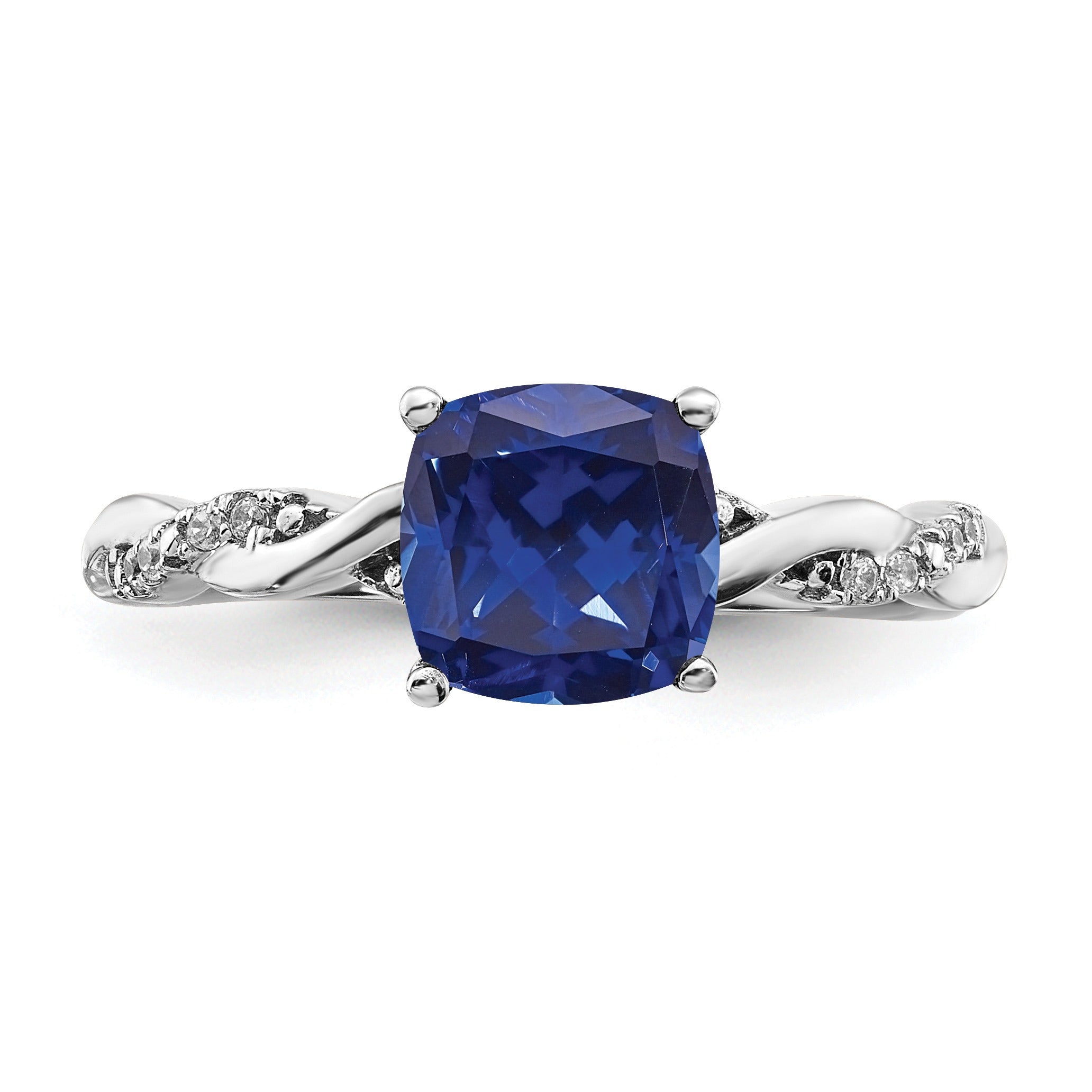 1.96 Ct Cushion Blue Created Sapphire & Diamond Prong Silver Infinity Twisted Ring