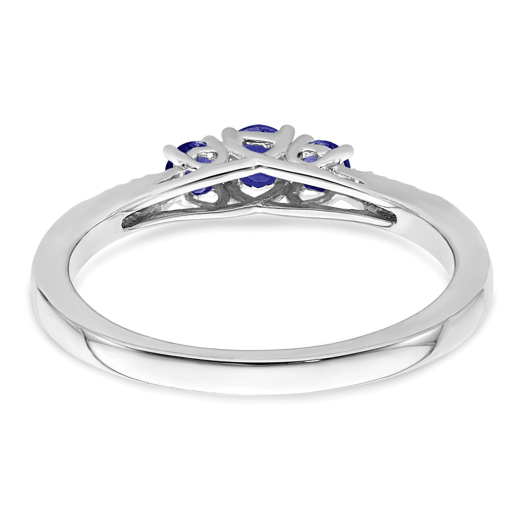 0.34 Ct Round Blue Sapphire and Diamond Prong 14k White Gold Three stone Ring