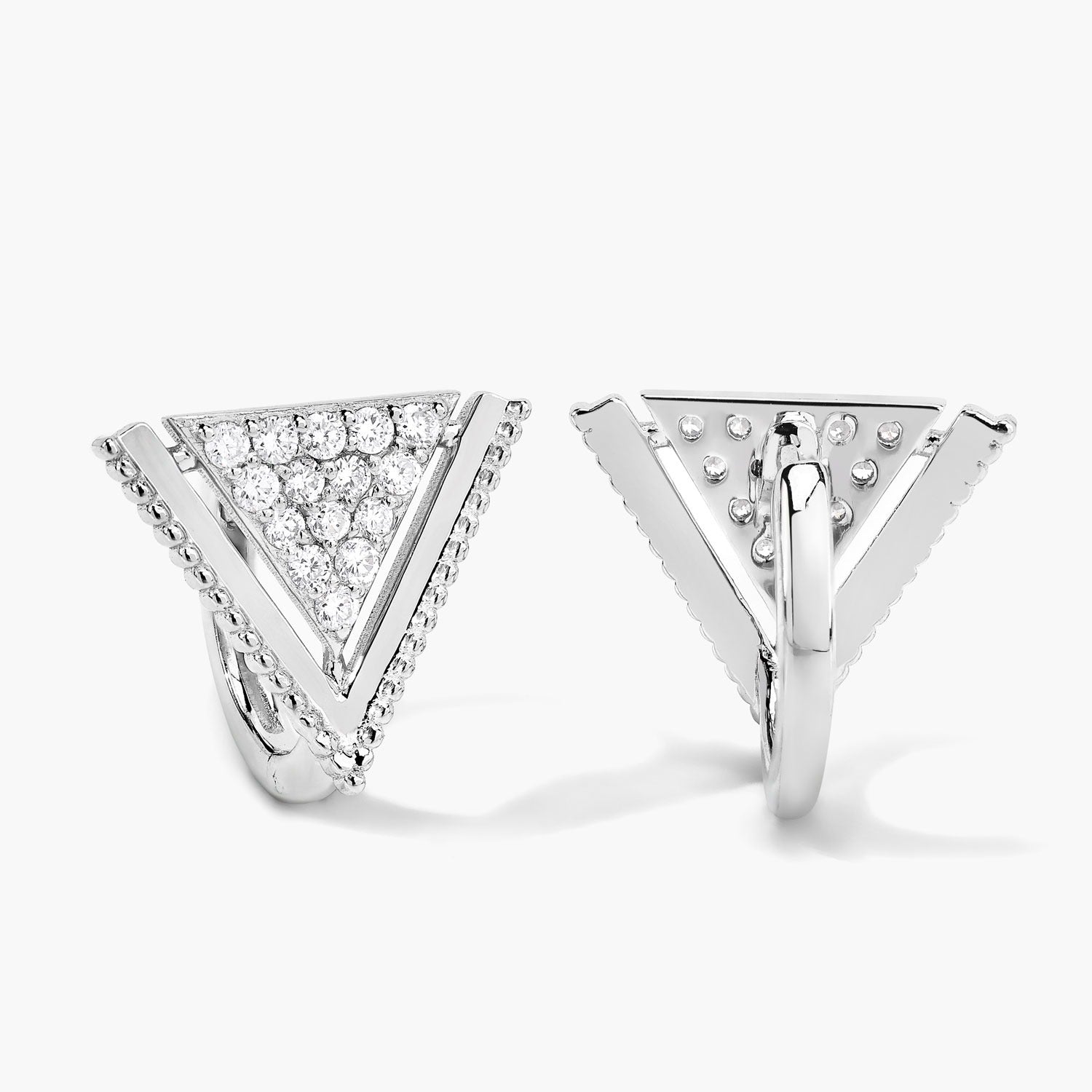0.50 Cttw Round White Lab Diamond Pavé Rhodium Plated Silver Triangle Clip On Earrings
