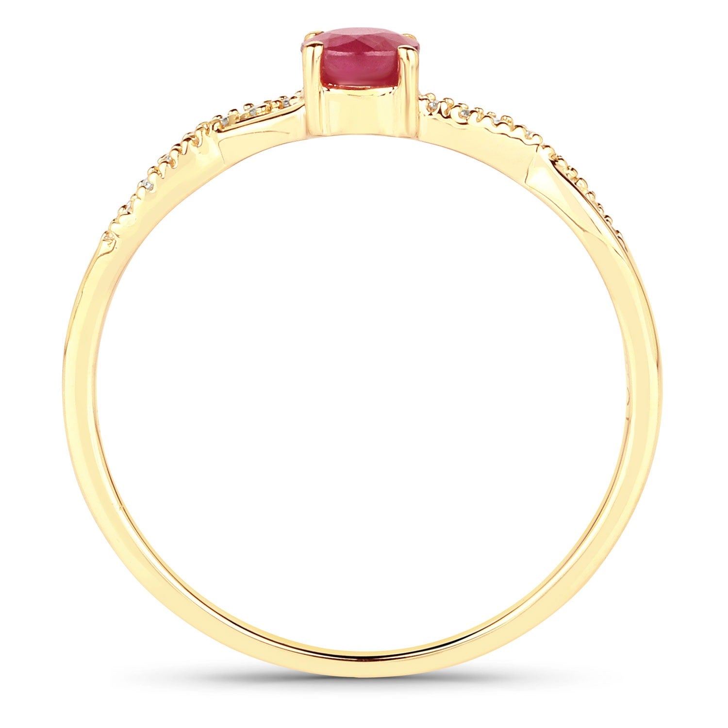 0.30 Ct Round Pink Ruby & Diamond Prong 10K Yellow Gold Pave Twisted Band Ring