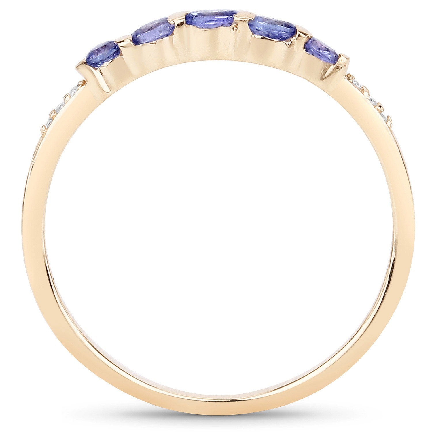 0.34 Ct Round Violet Tanzanite Diamond Pave 10K Gold Five Stone Graduated Ring