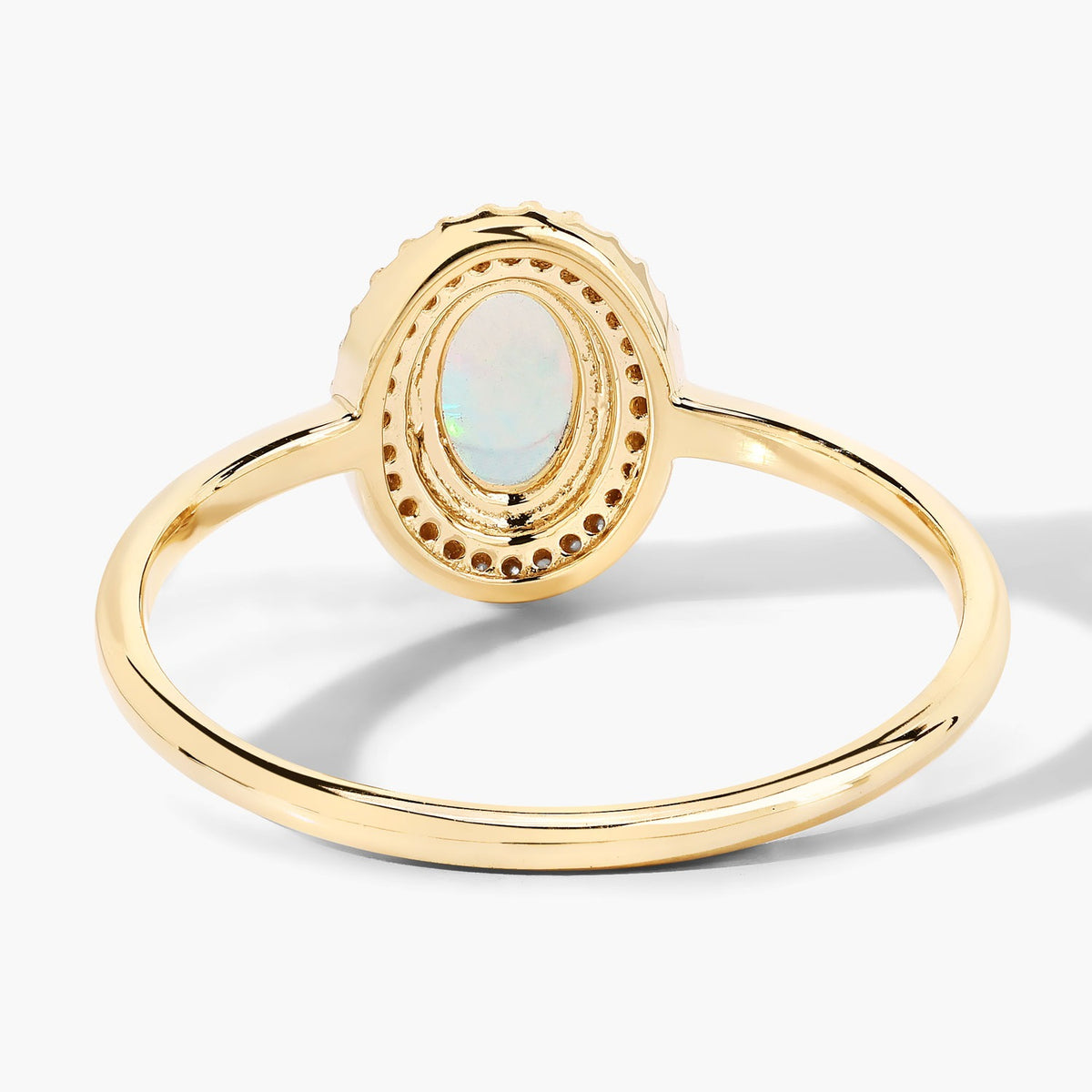 0.35 Cttw Oval White Ethiopian Opal Diamond 14K Yellow Gold Halo Ring