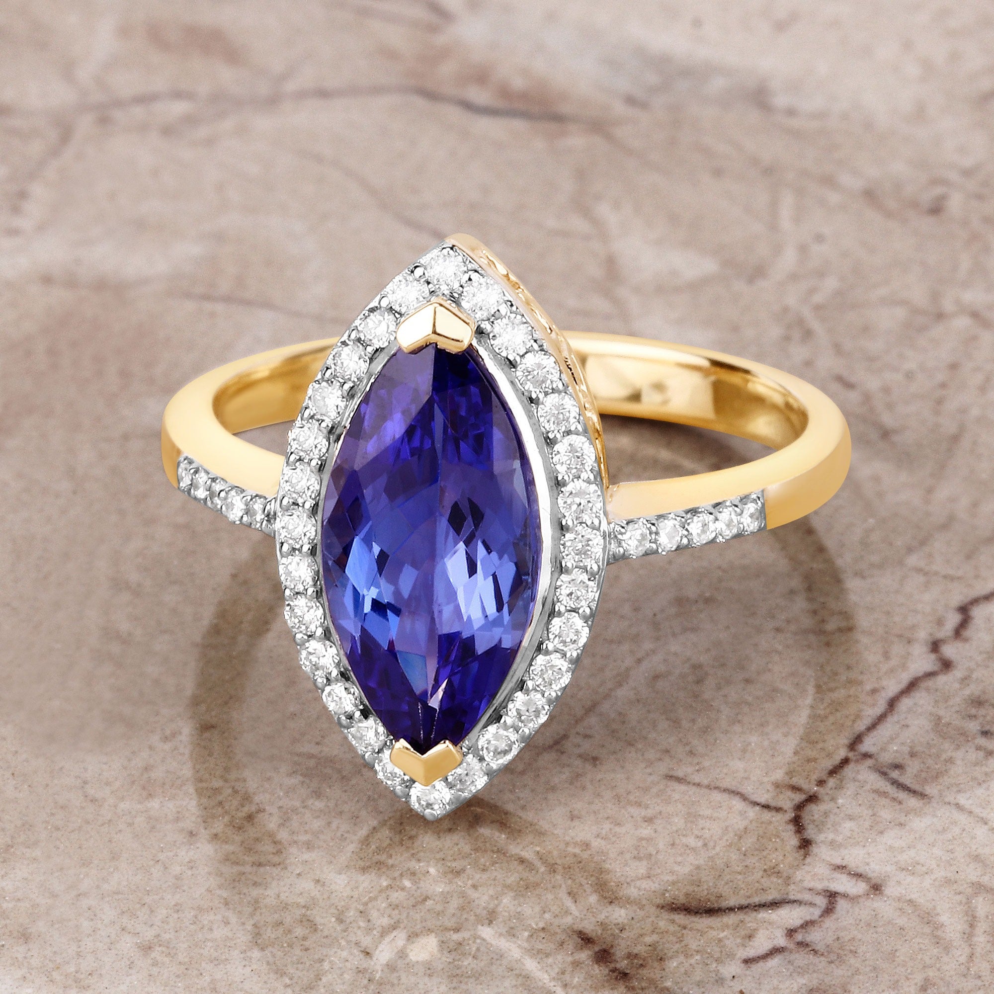 Genuine Tanzanite and Diamond 14K Yellow Gold Ring