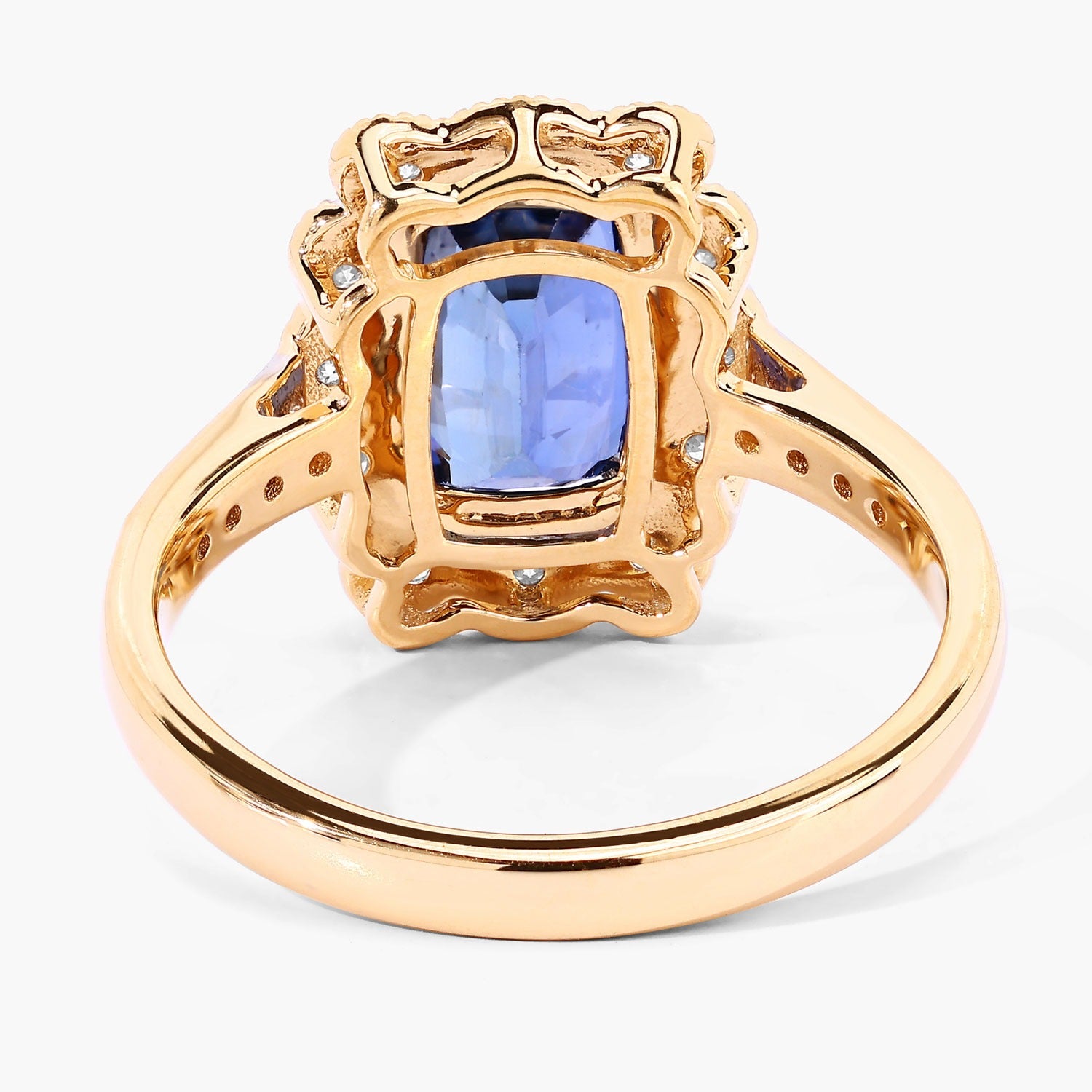 3.21 Ct Genuine Cushion Ceylon Blue Sapphire and Diamond 18K Gold Statement Halo Ring