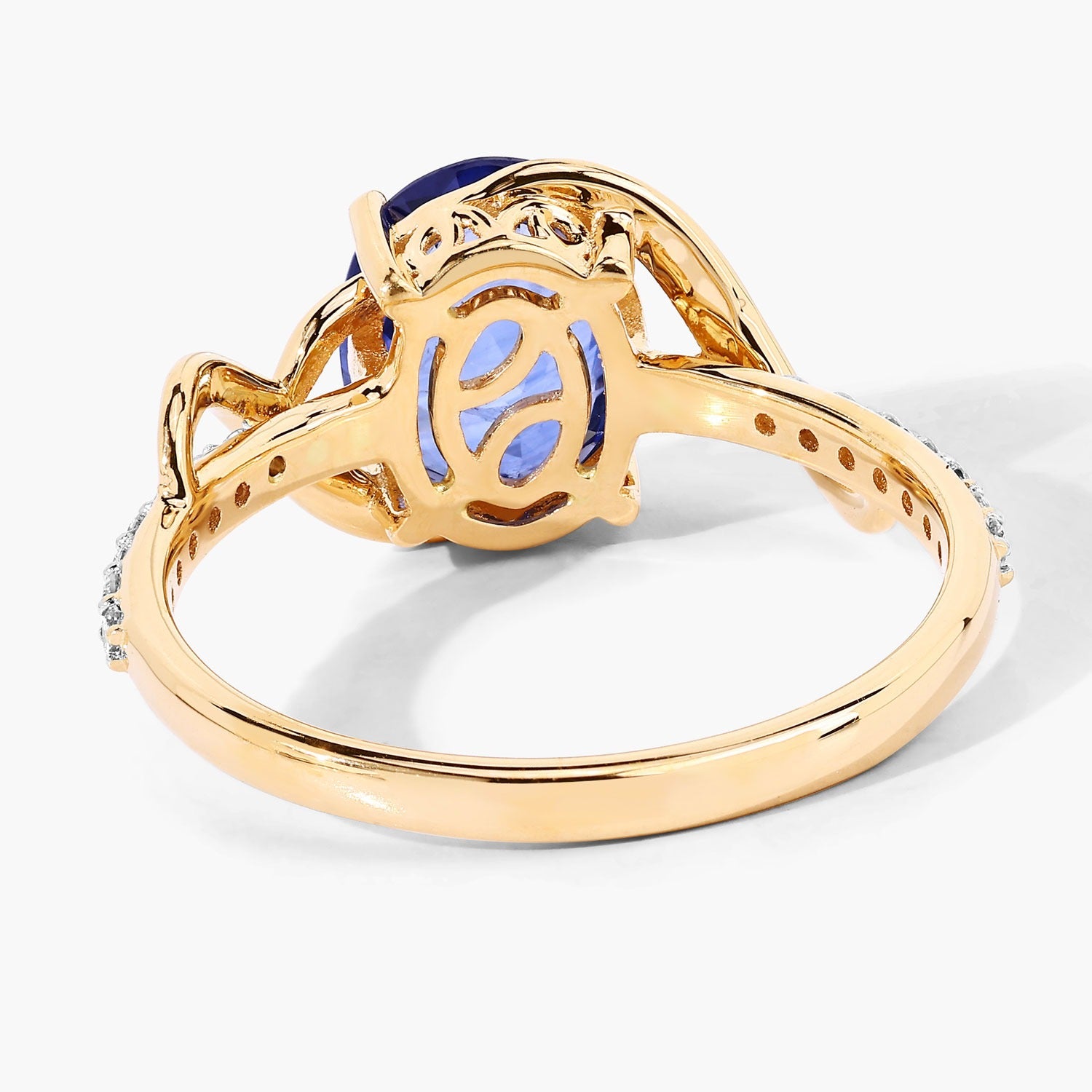 2.34 Ct Genuine Oval Ceylon Blue Sapphire Diamond 18K Yellow Gold Crossover Ring