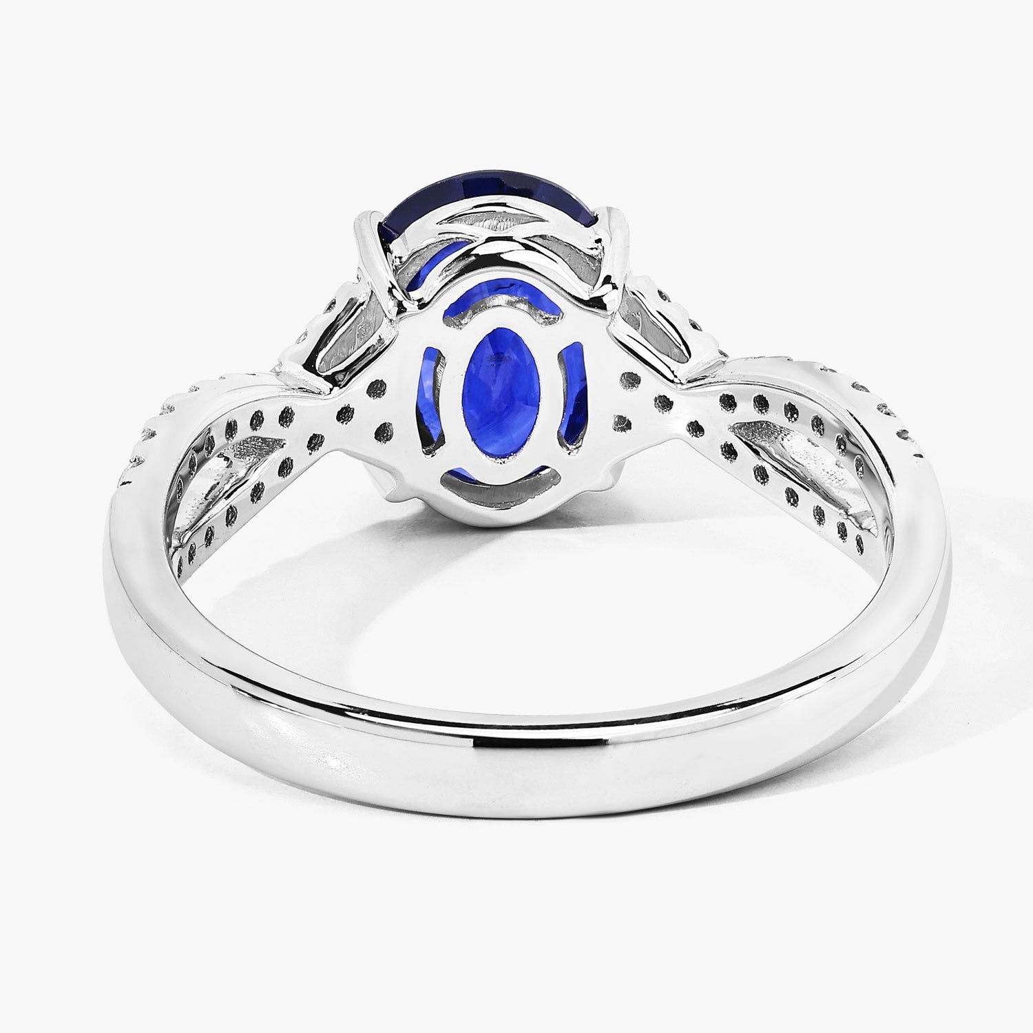 2.18 Ct Genuine Oval Ceylon Blue Sapphire Diamond 18K White Gold Crossover Ring