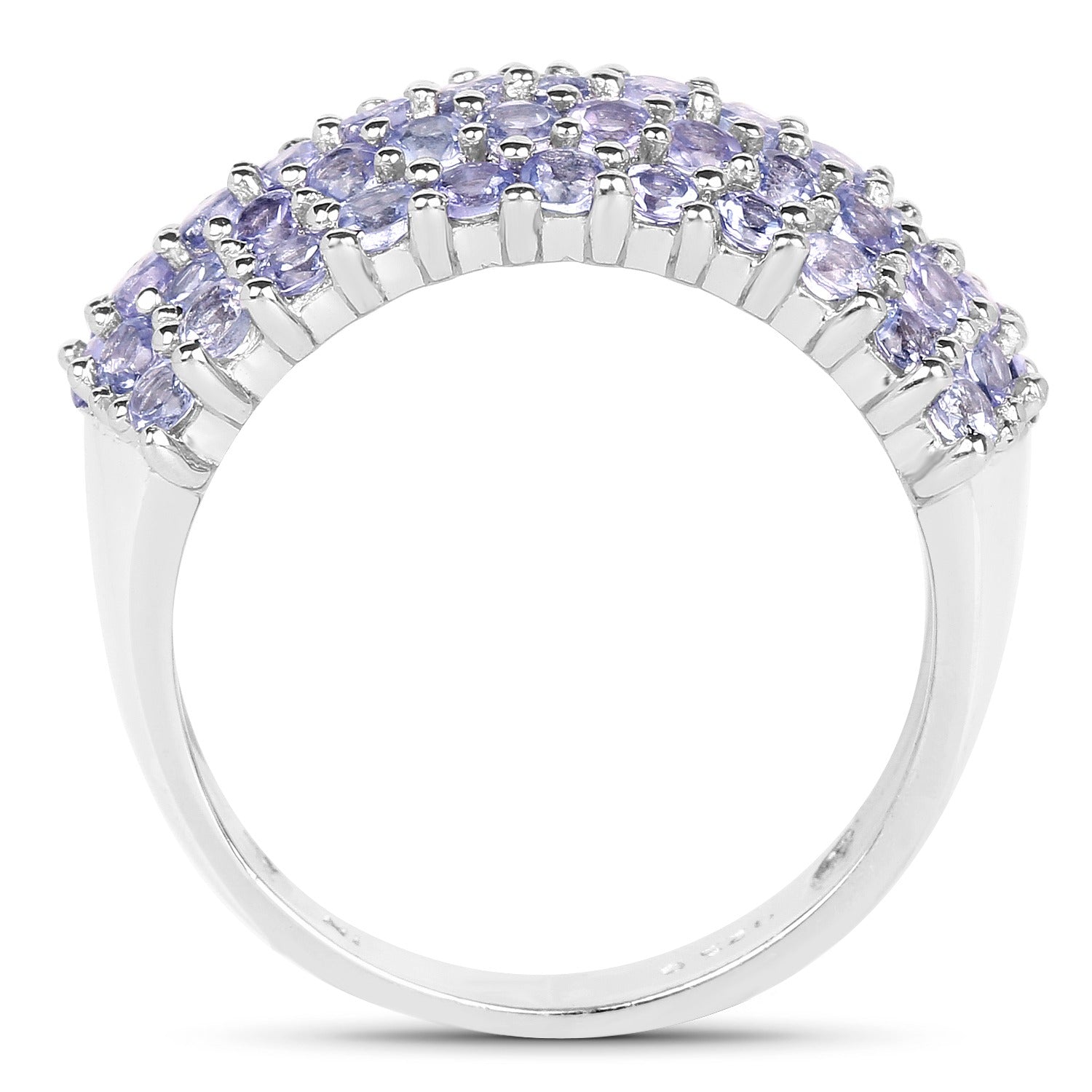 2.07 Ct Round Violet Tanzanite Prong Silver Pave Multi-Row Band Cluster Ring