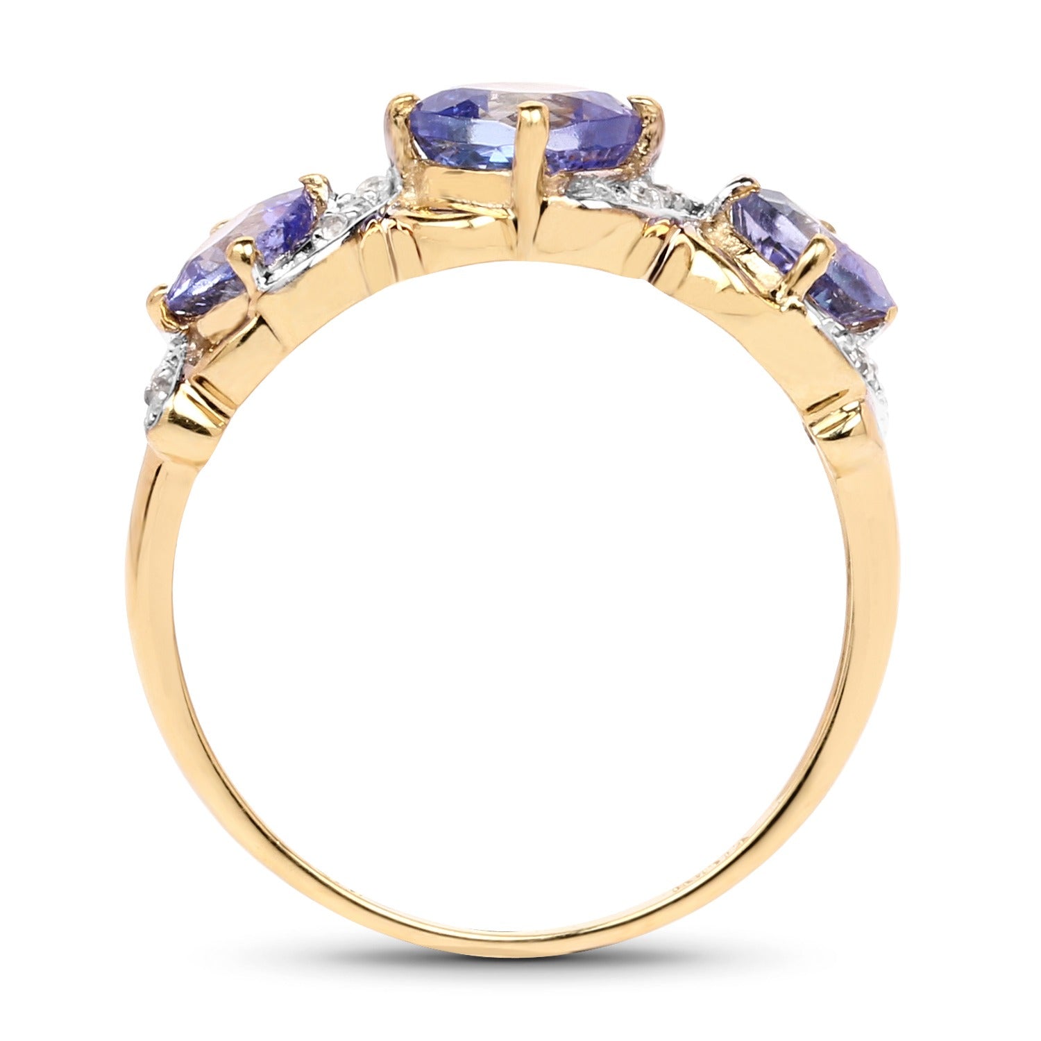 1.20 Ct Cushion Violet Tanzanite and White Topaz Prong Silver Three Stone Ring