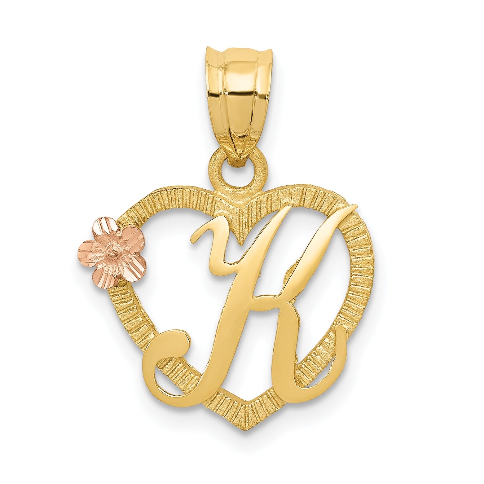 14k Gold Heart Initial Pendants