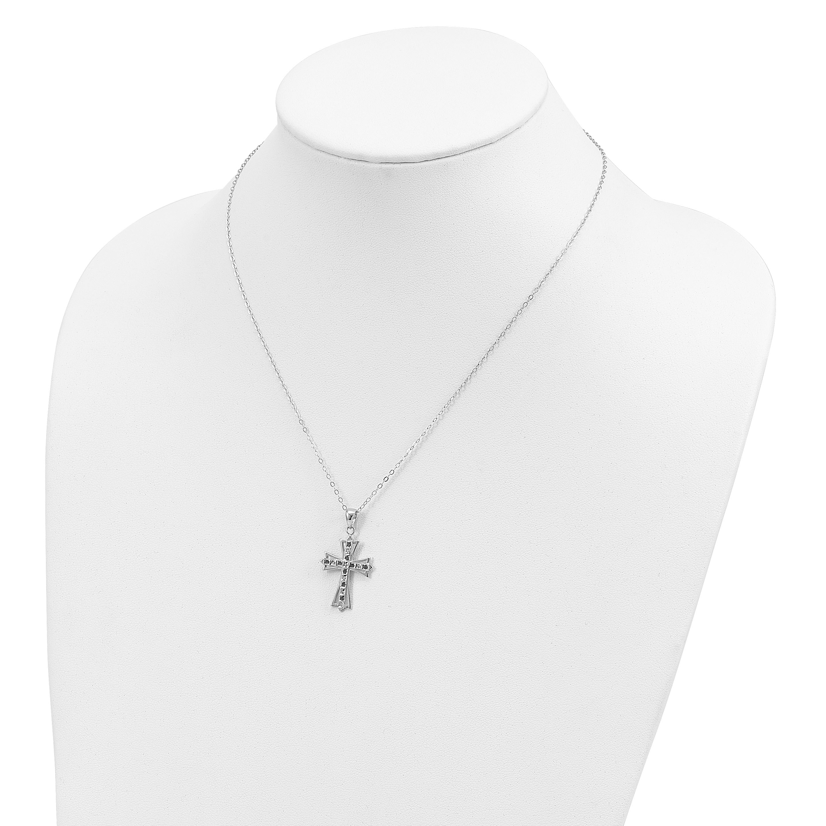 Sterling Silver Natural Diamond and Sapphire Cross Necklace