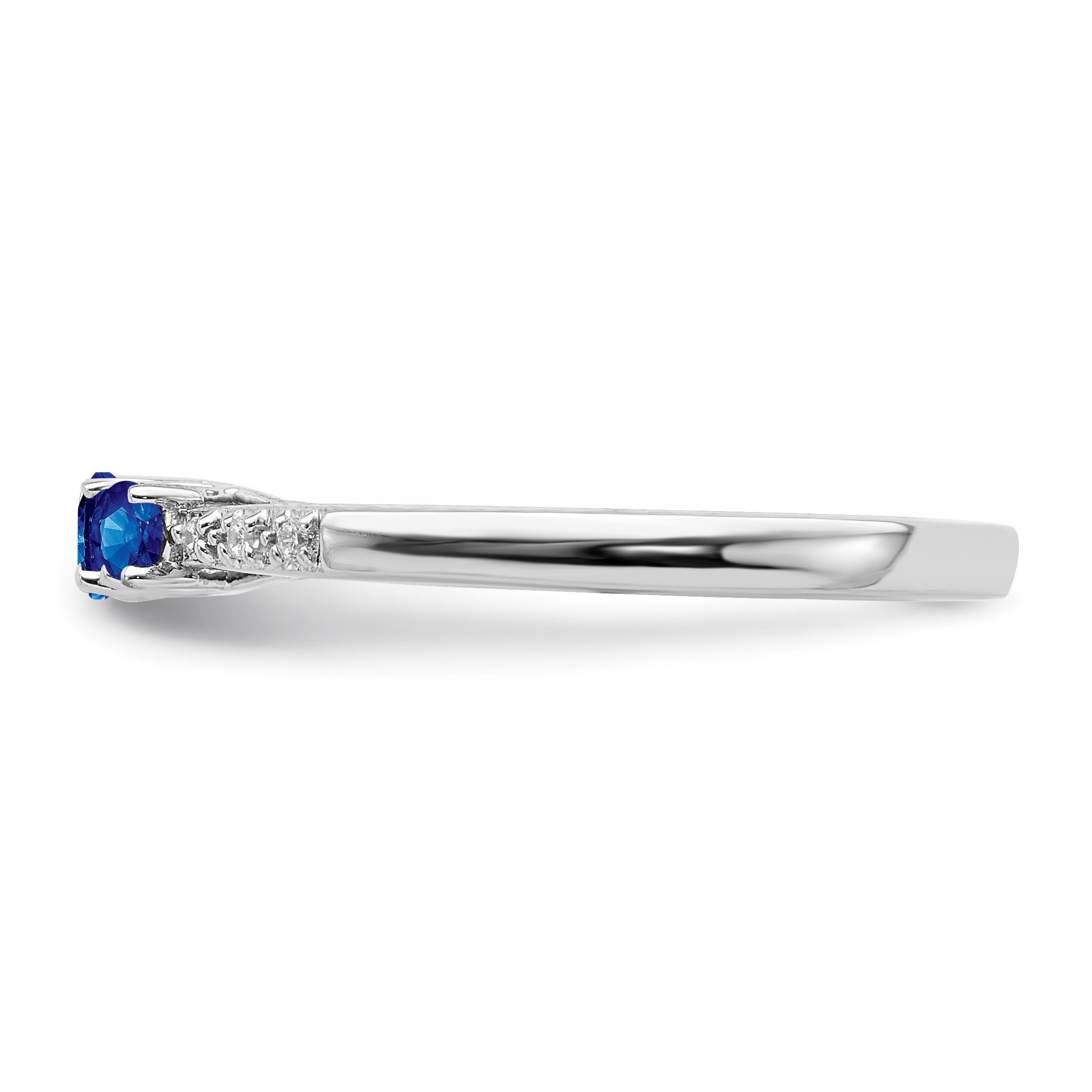 0.34 Ct Round Blue Sapphire and Diamond Prong 14k White Gold Three stone Ring
