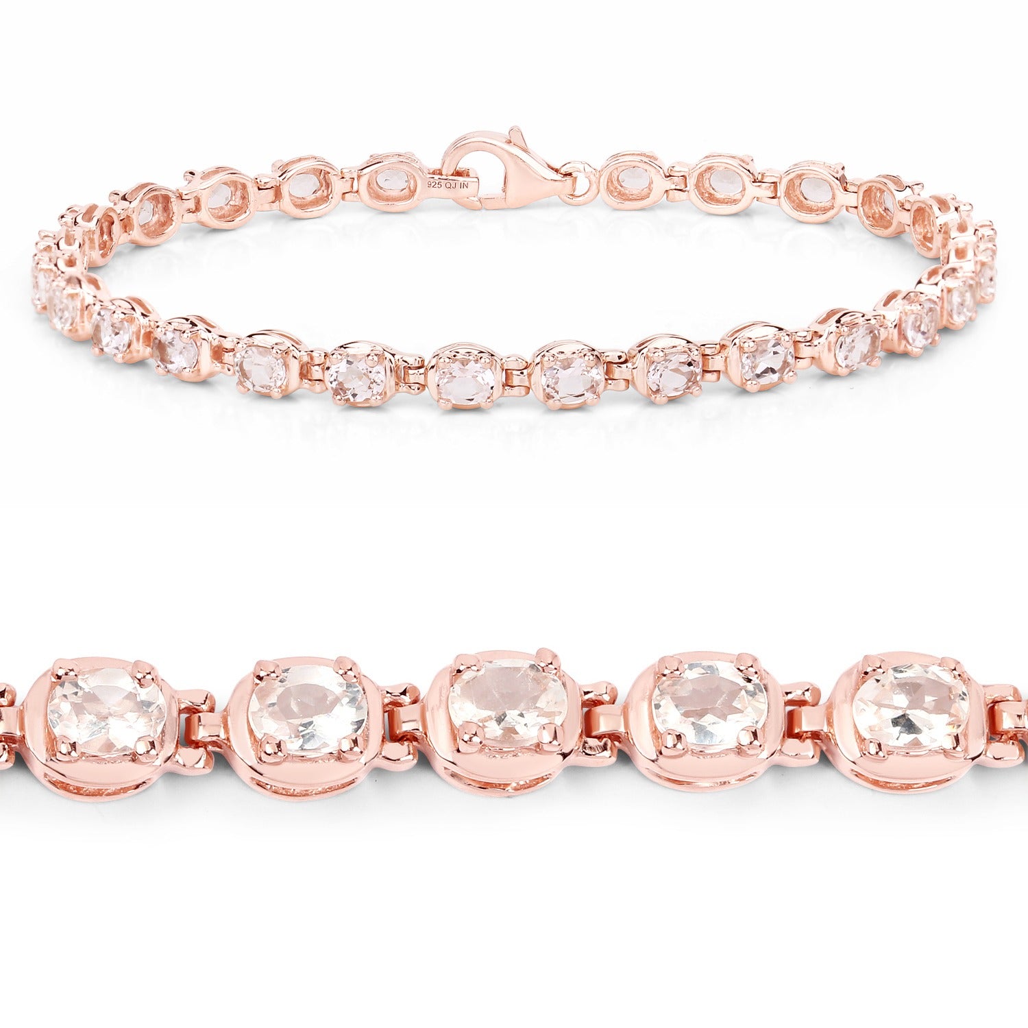 Genuine Morganite 925 Sterling Silver Bracelet