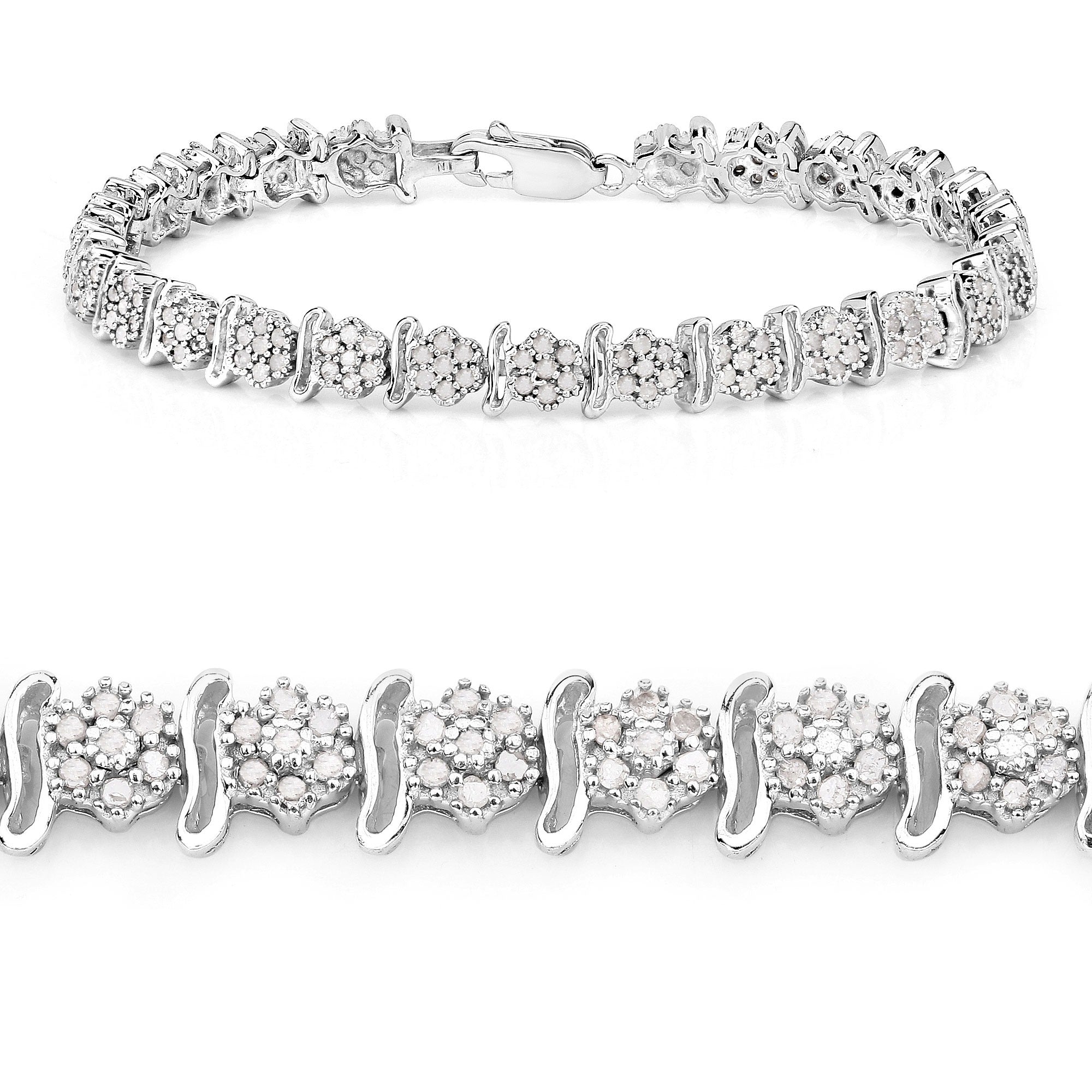 1.80 Cttw Round White Diamond Sterling Silver Tennis Bracelet