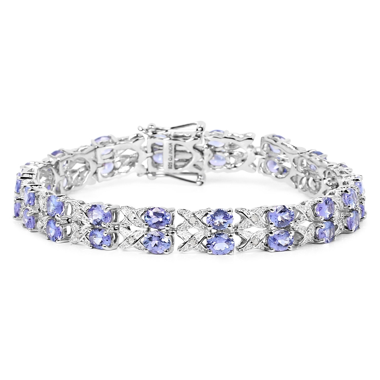 12.24 Ct Oval Violet Tanzanite Sterling Silver Two Row X-Link Crossover Bracelet
