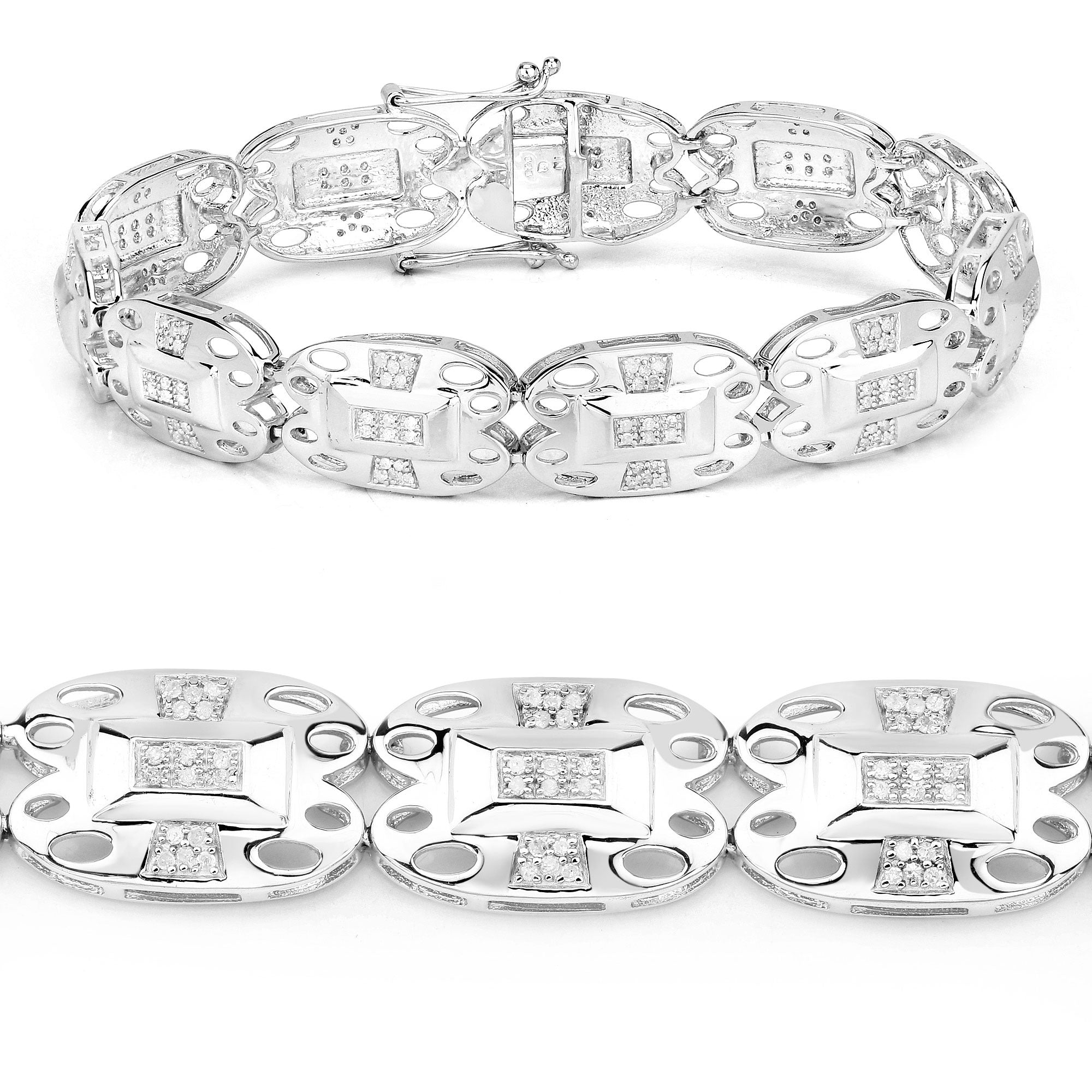 0.96 Cttw Round White Diamond Illusion Sterling Silver Filigree Tennis Bracelet