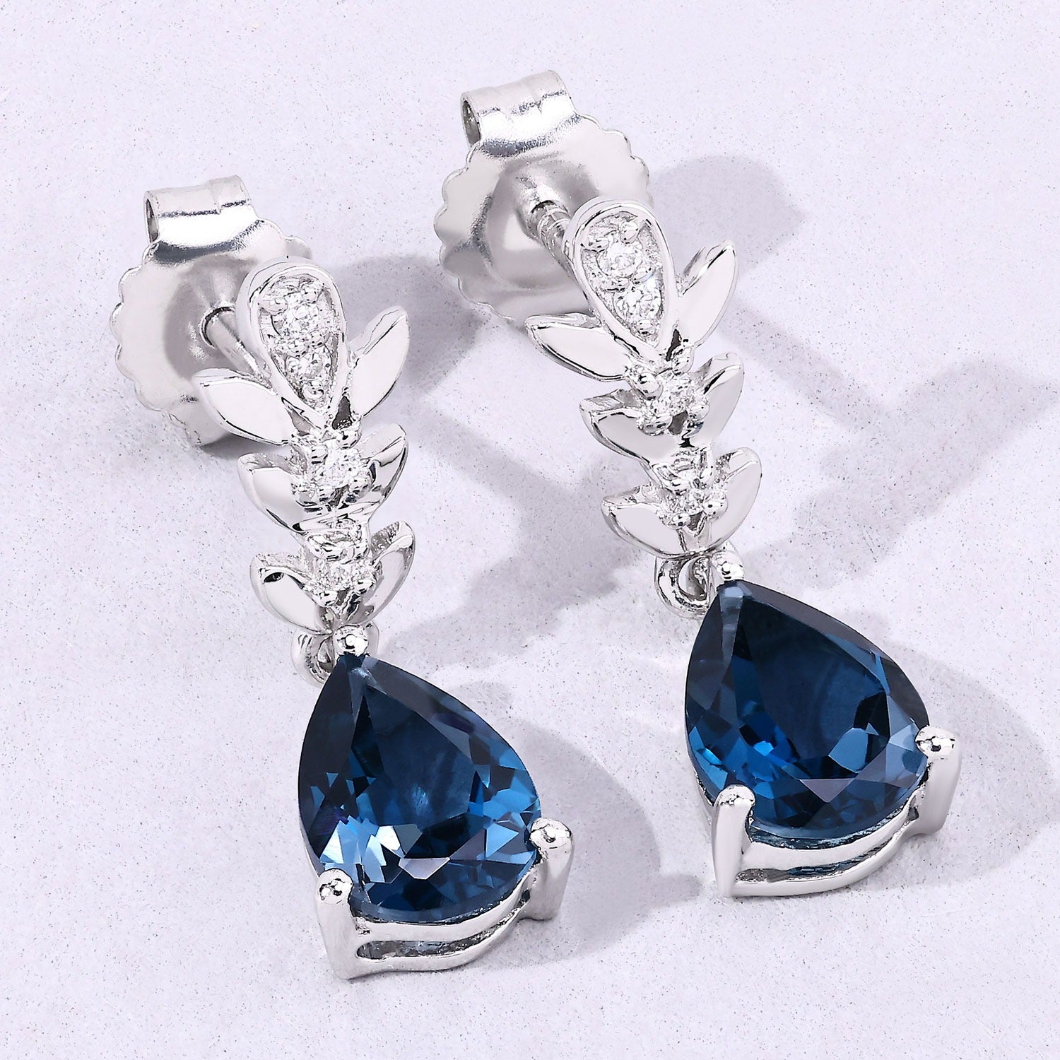 Genuine London Blue Topaz and Lab Diamond Silver Earrings