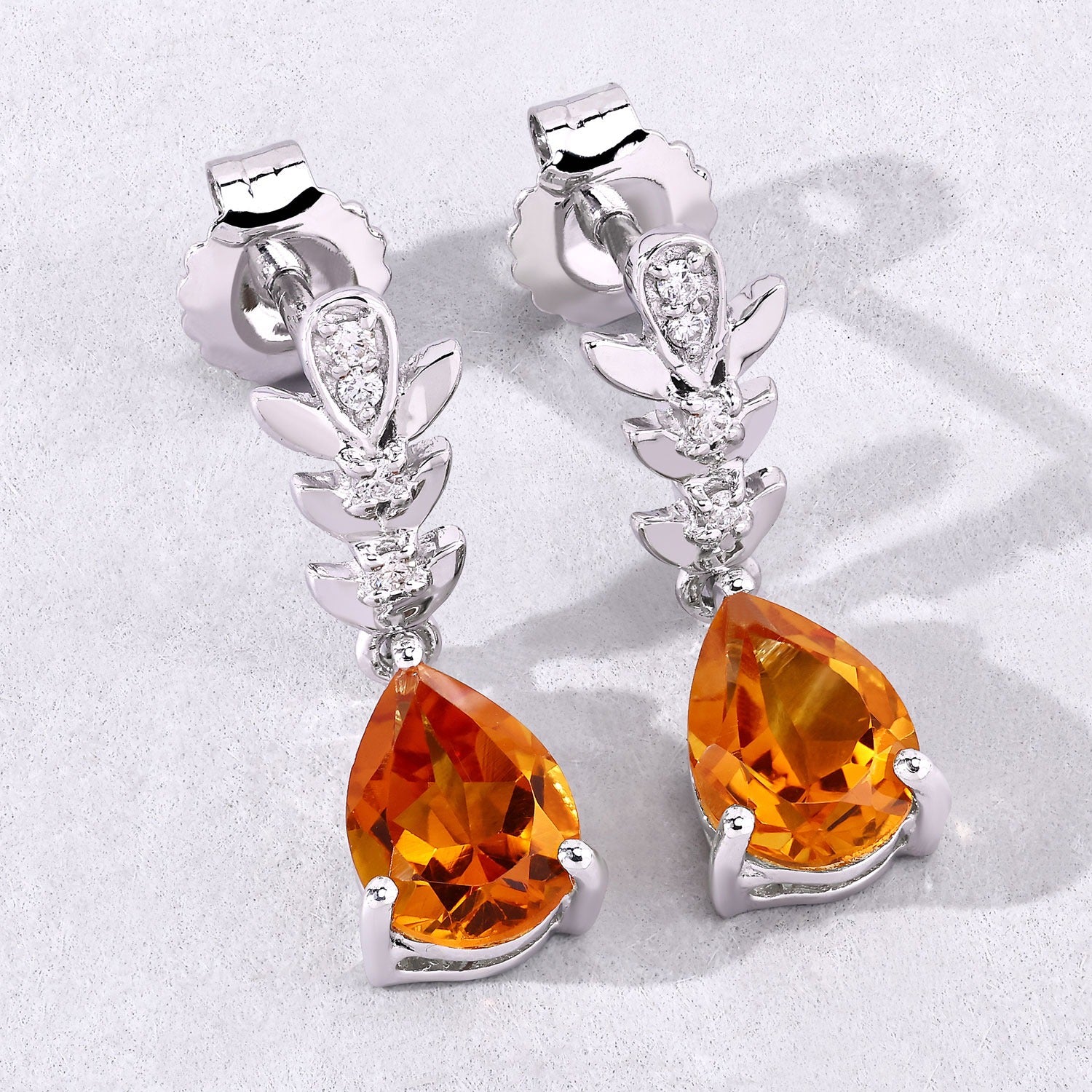 1.87 Ct. Genuine Madeira Citrine and Lab Diamond Silver Dangle Earrings Fine Color Jewels