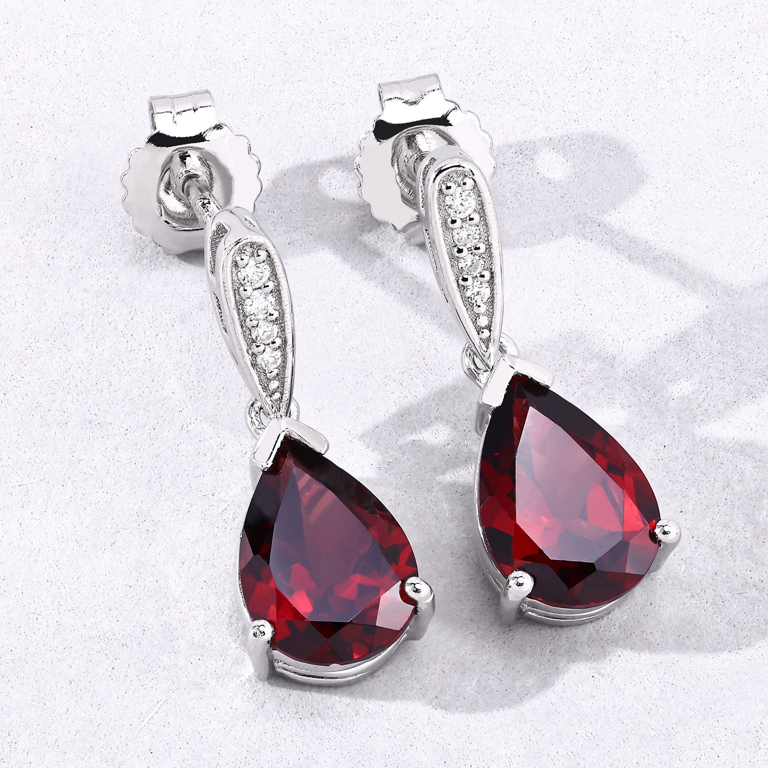 Genuine Mozambique Garnet and Lab Diamond Silver Earrings Fine Color Jewels