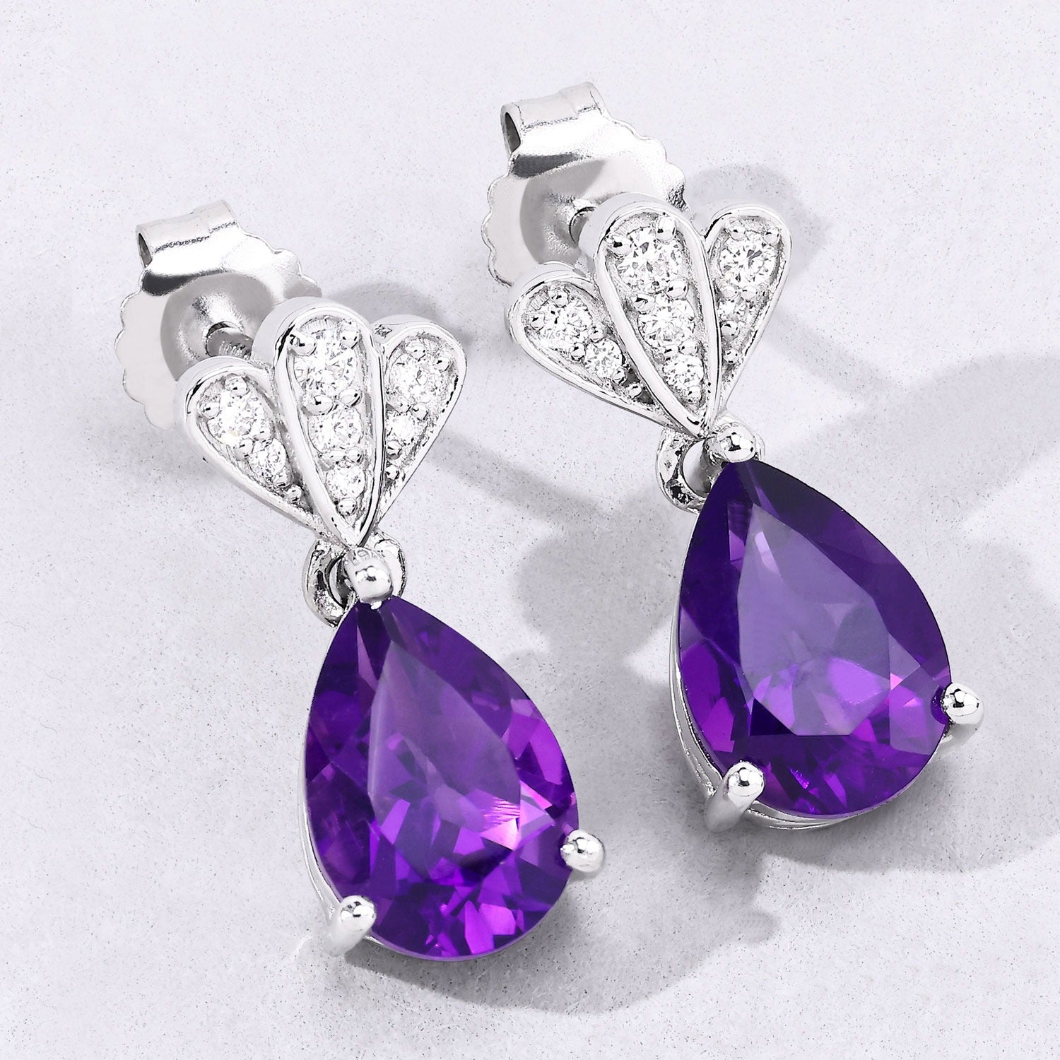 Genuine Amethyst and Lab Grown Diamond Earrings Silver