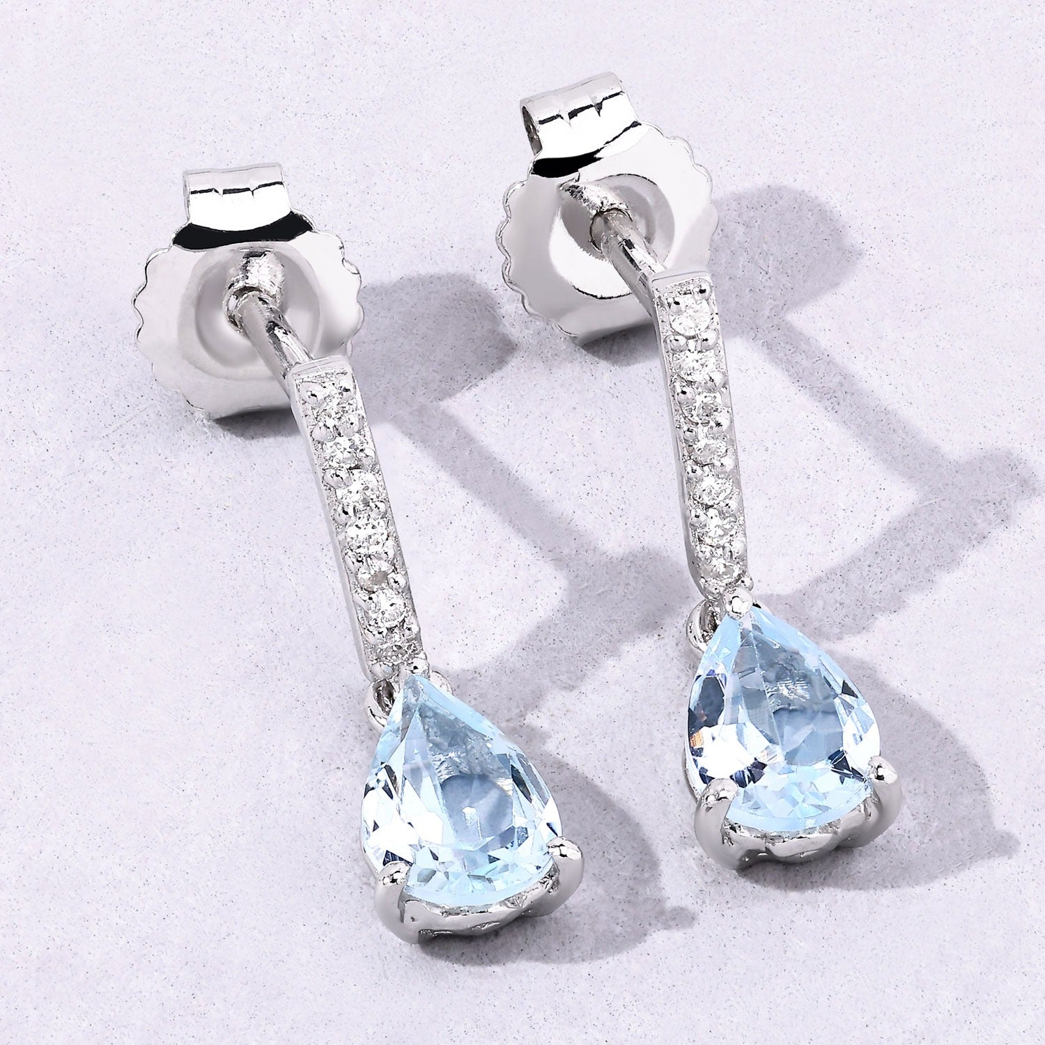 Genuine Aquamarine Lab Diamond Silver Dangle Drop Earrings