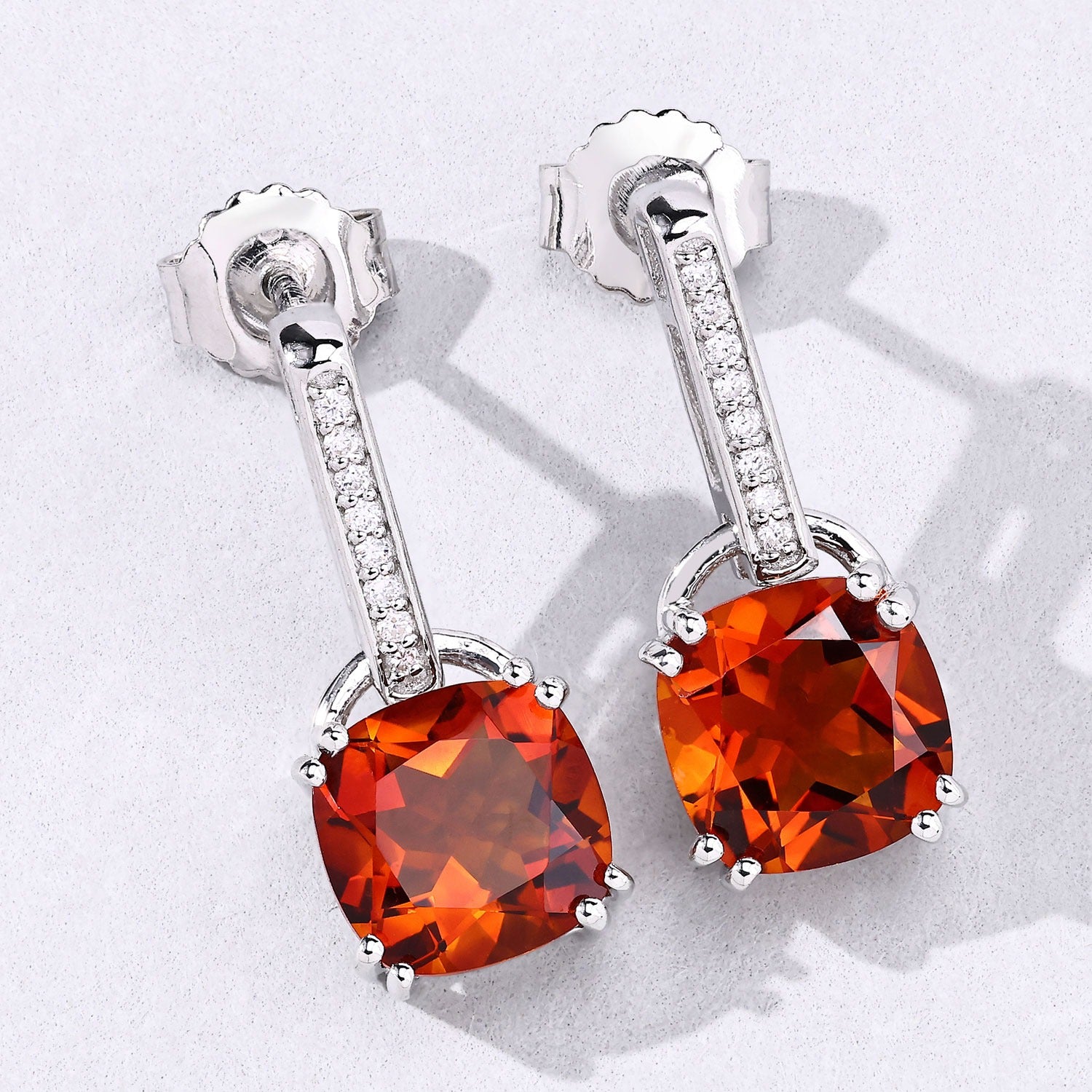Genuine Madeira Citrine and Lab Diamond Silver Earrings