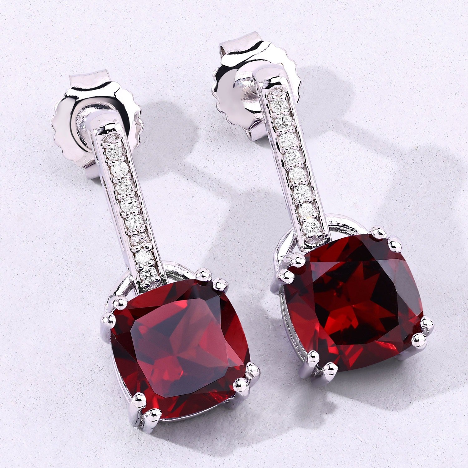 Genuine Mozambique Garnet and Lab Diamond Silver Earrings Fine Color Jewels