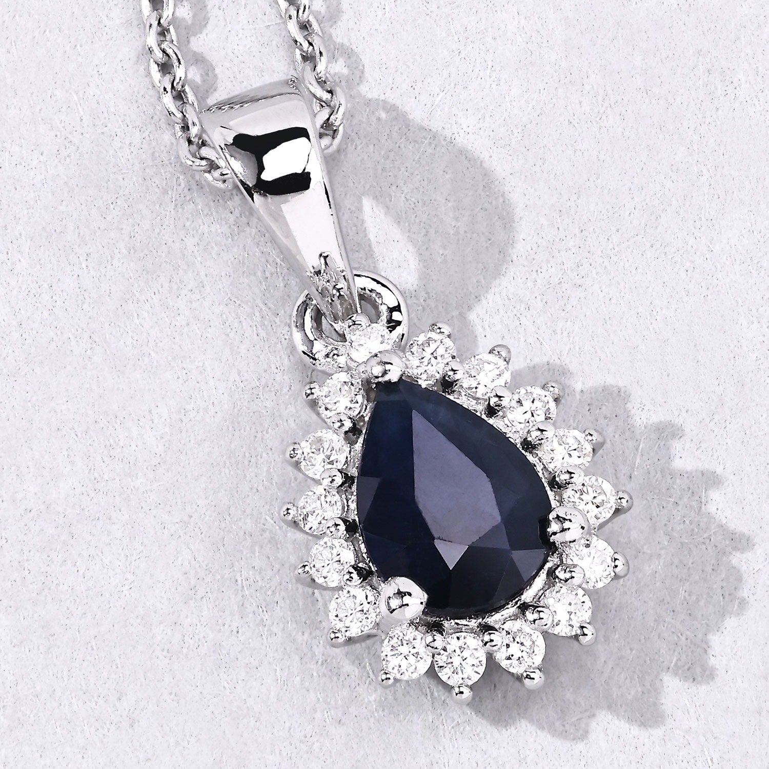Genuine Blue Sapphire and Lab Diamond 925 Silver Pendant Necklace Fine Color Jewels