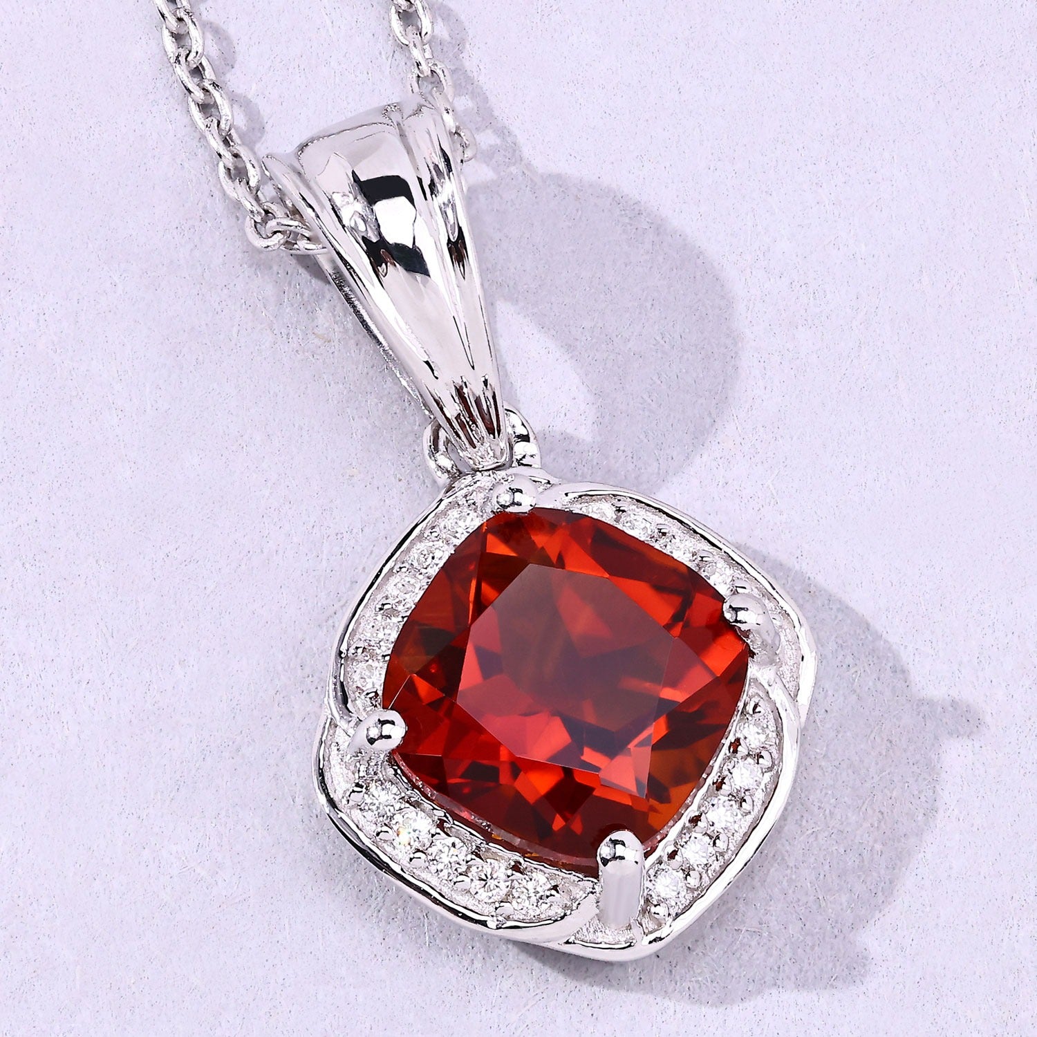 Genuine Madeira Citrine and Lab Diamond 925 Silver Cushion Necklace Fine Color Jewels