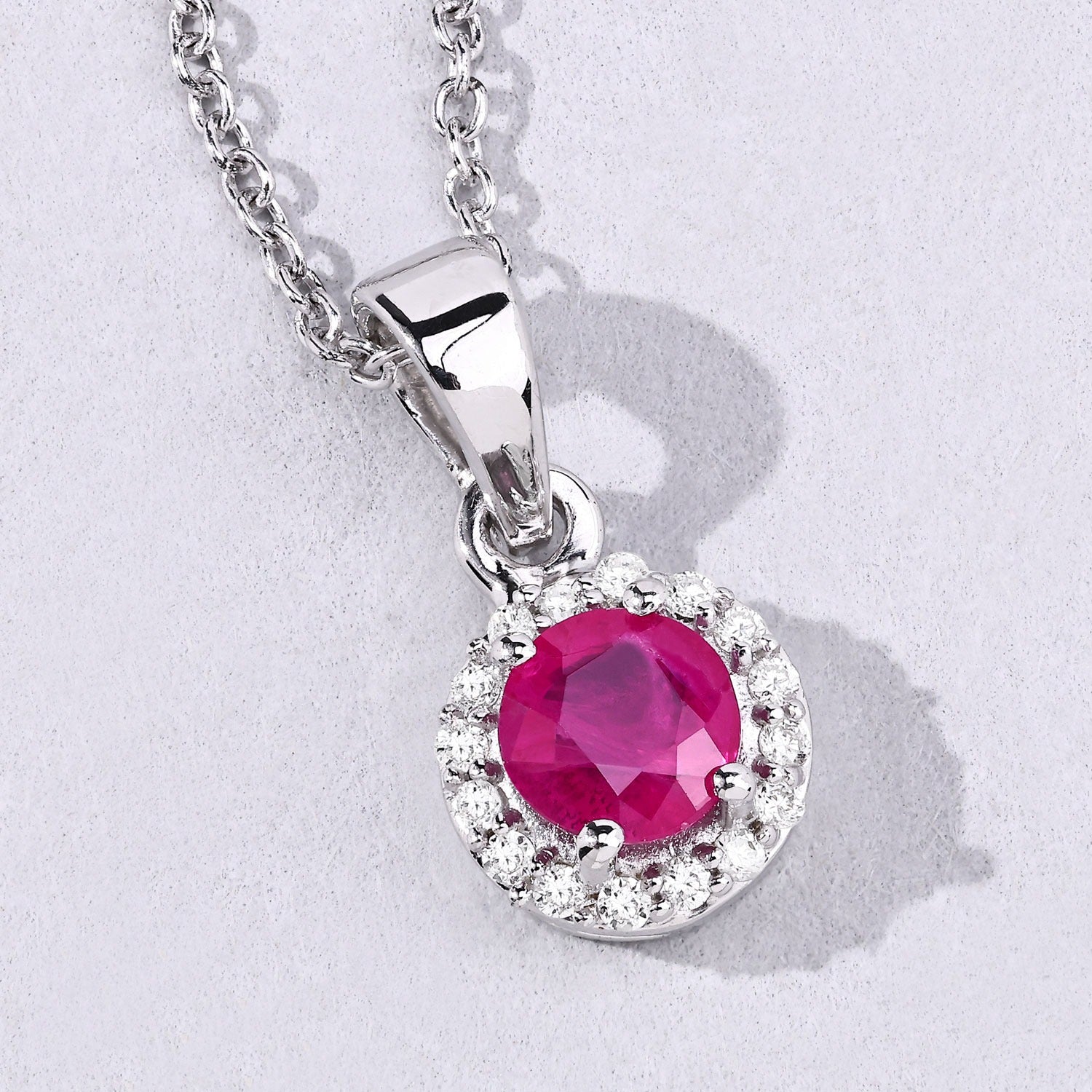 0.65 Ct Genuine Mozambique Ruby and Lab Diamond Silver Round Necklace
