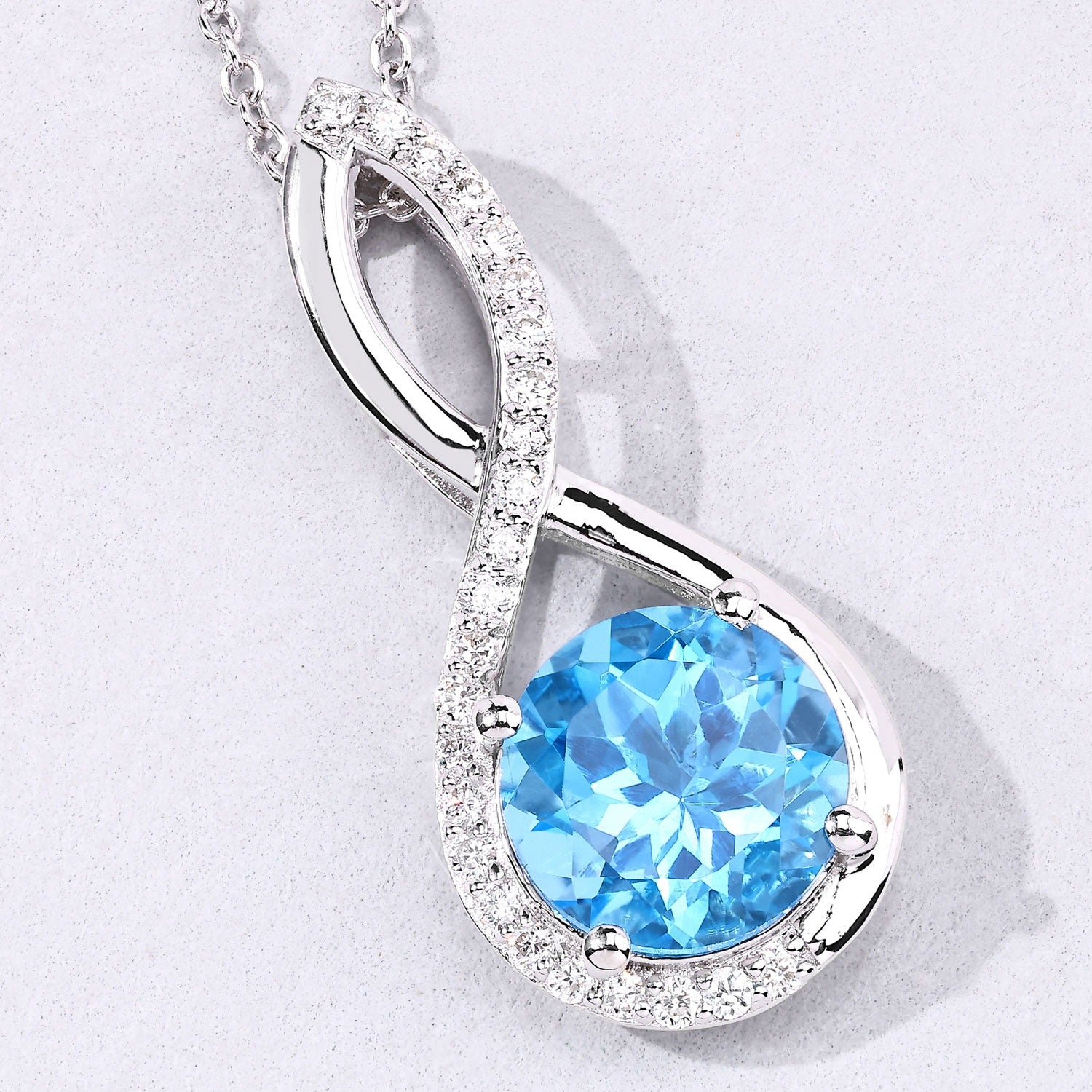 3.99 Ct Genuine Swiss Blue Topaz and Lab Diamond Silver Infinity Necklace