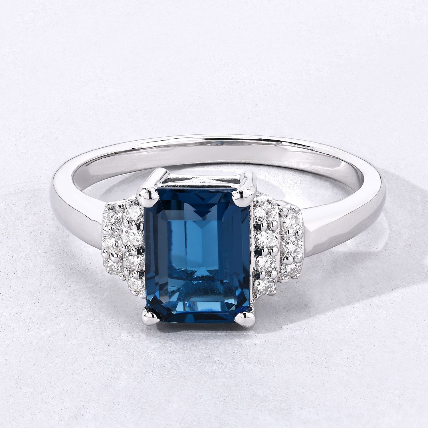 1.74 Ct Genuine London Blue Topaz and Lab Diamond Sterling Silver Cocktail Ring Fine Color Jewels
