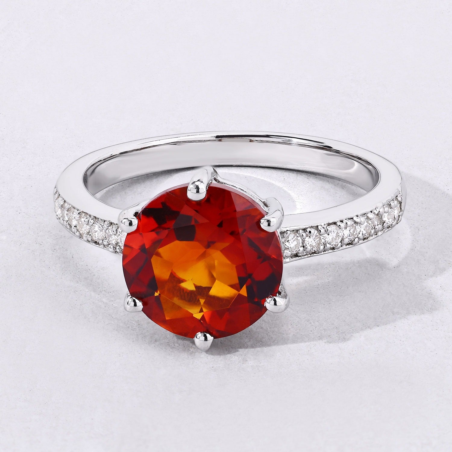 2.36 Ct Genuine Round Madeira Citrine and Lab Grown Diamond Silver Bridge Ring