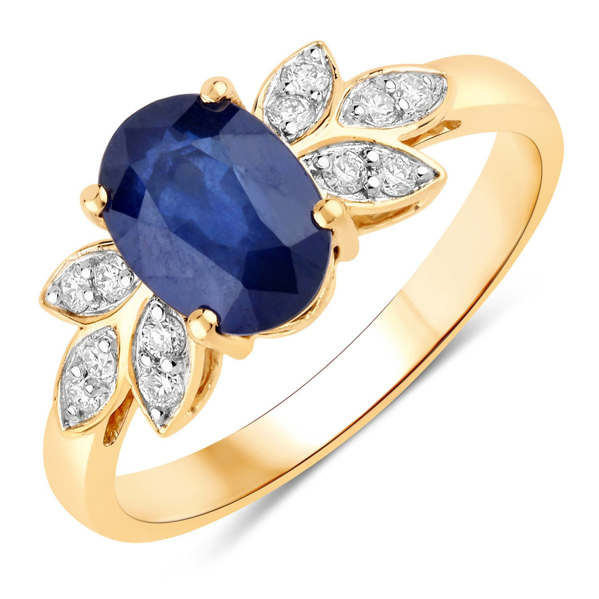 2.12 Cttw Oval Ceylon Blue Sapphire Diamond 18K Yellow Gold Butterfly Ring