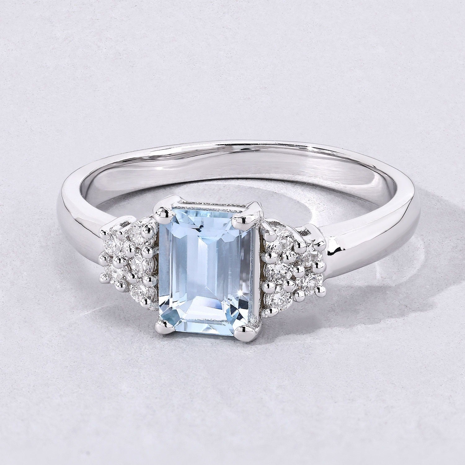 0.95 Ct Genuine Aquamarine and Lab Diamond Silver Octagon Cocktail Ring Fine Color Jewels