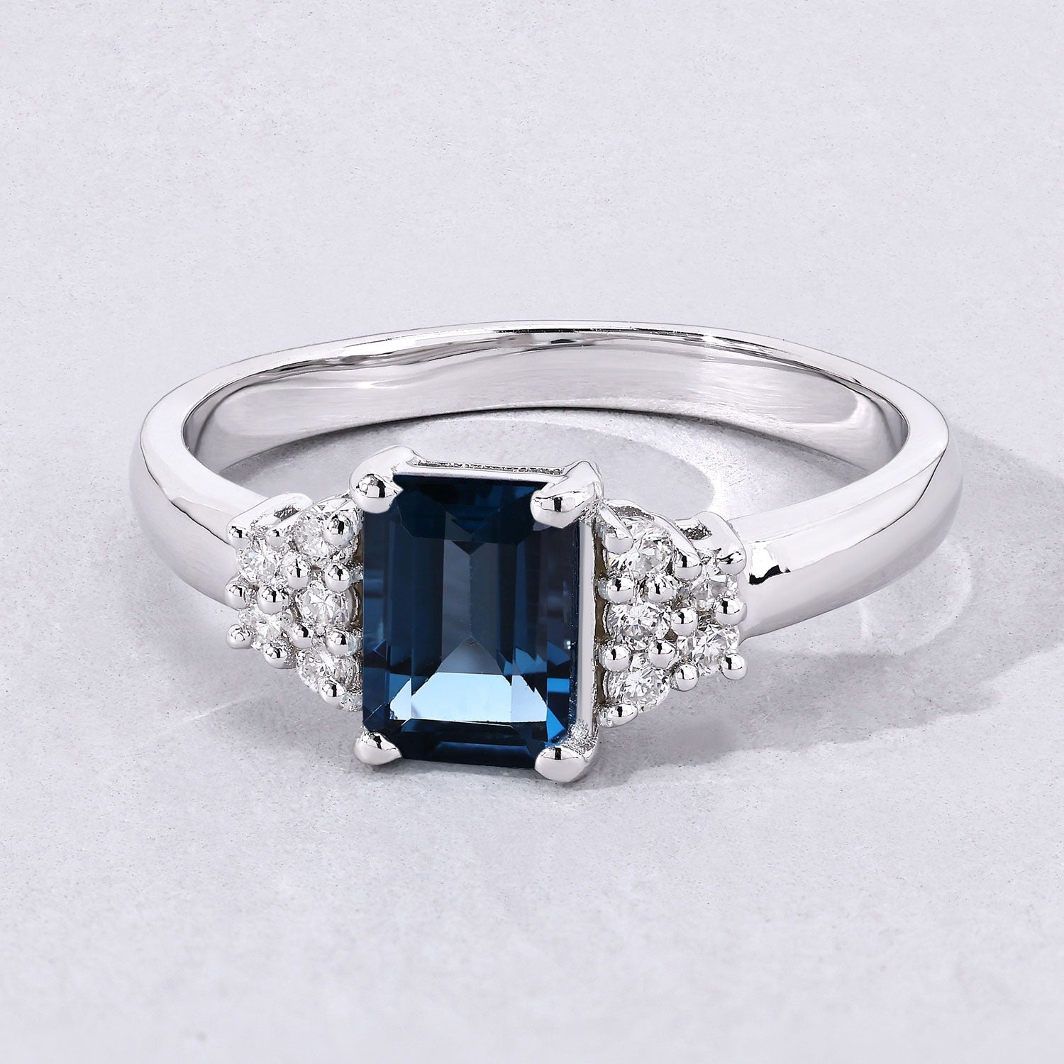 1.22 Ct Genuine London Blue Topaz and Lab Diamond Silver Octagon Cocktail Ring Fine Color Jewels