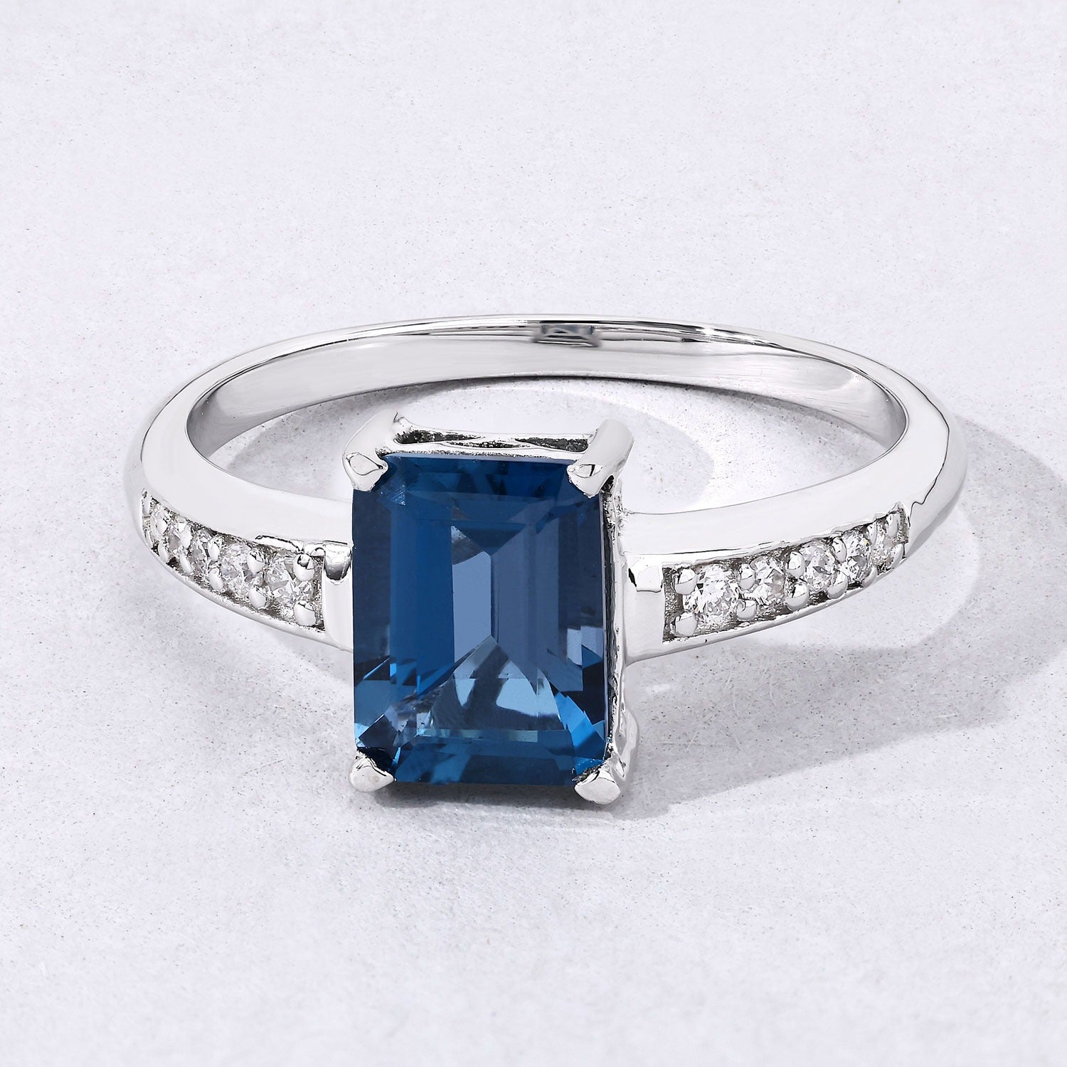 1.69 Ct Genuine London Blue Topaz and Lab Diamond Silver Octagon Bridge Ring Fine Color Jewels