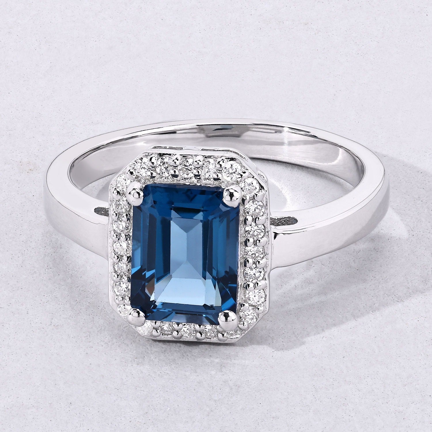 1.78 Ct Genuine London Blue Topaz and Lab Diamond Silver Halo Octagon Ring Fine Color Jewels