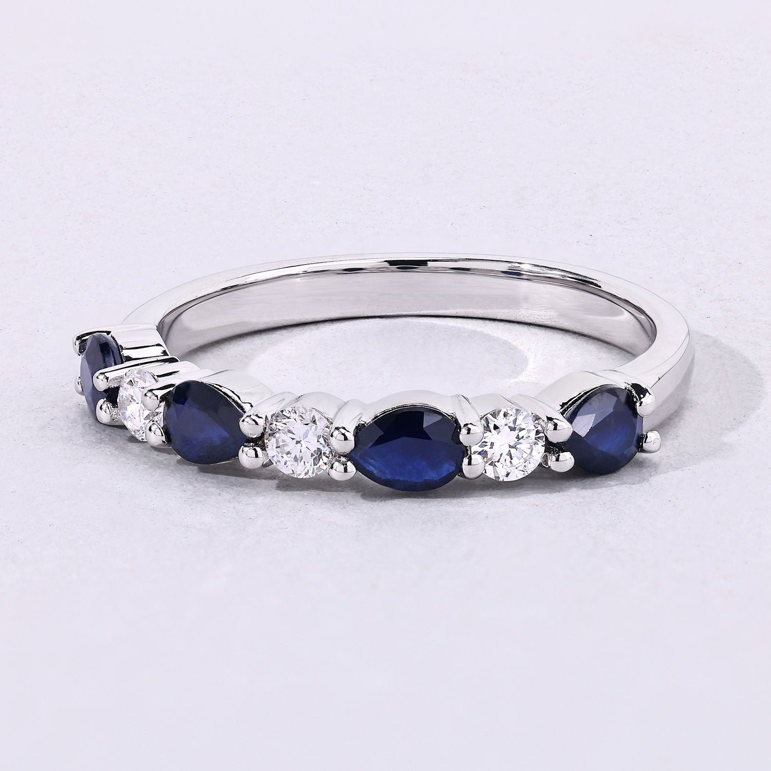 0.98 Ct Genuine Blue Sapphire and Lab Diamond Silver Eternity Ring Fine Color Jewels