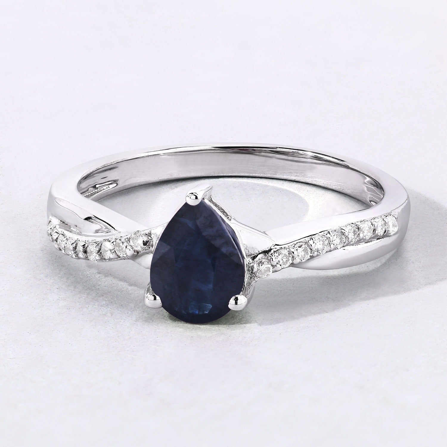 0.94 Ct Genuine Blue Sapphire and Lab Diamond Silver Crossover Ring Fine Color Jewels