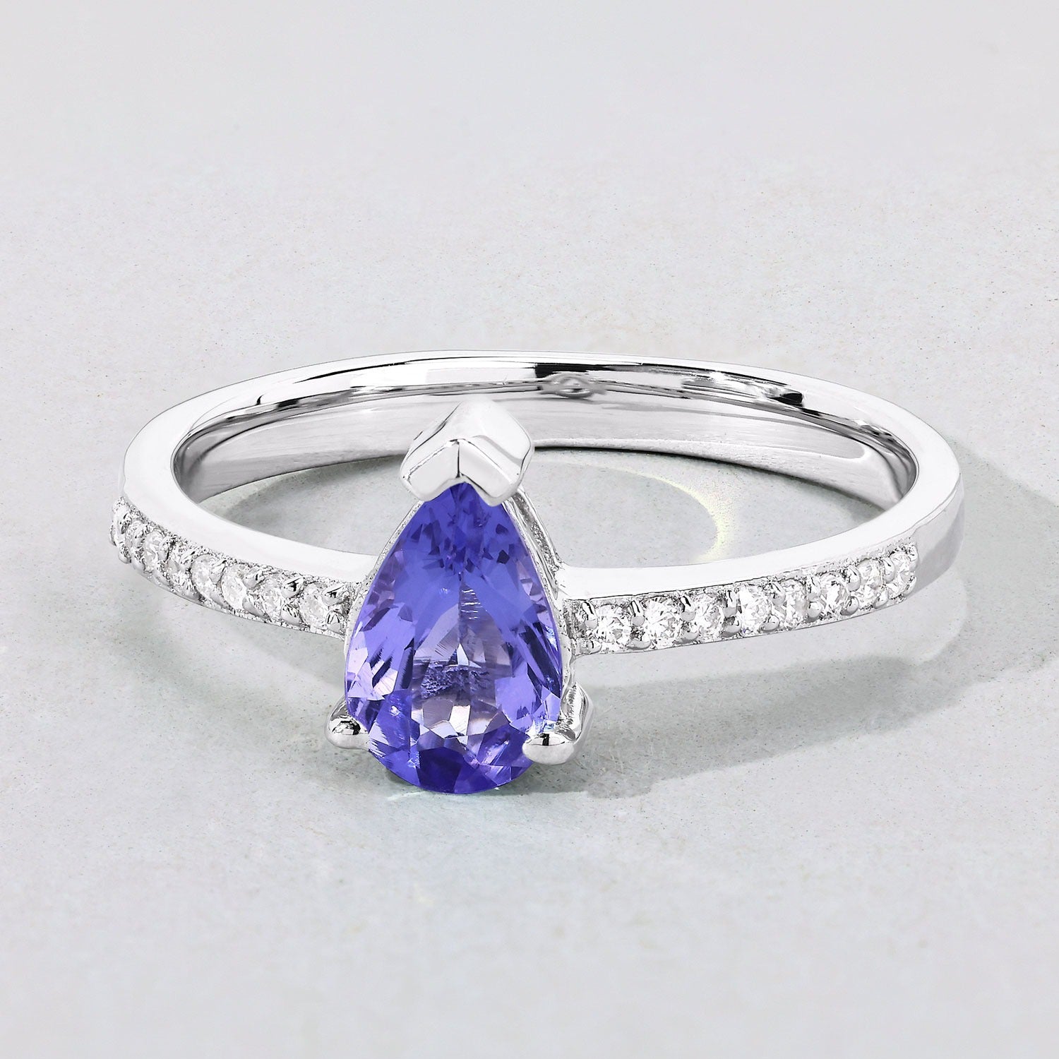 0.88 Ct Genuine Tanzanite and Lab Grown Diamond Silver Teardrop Ring